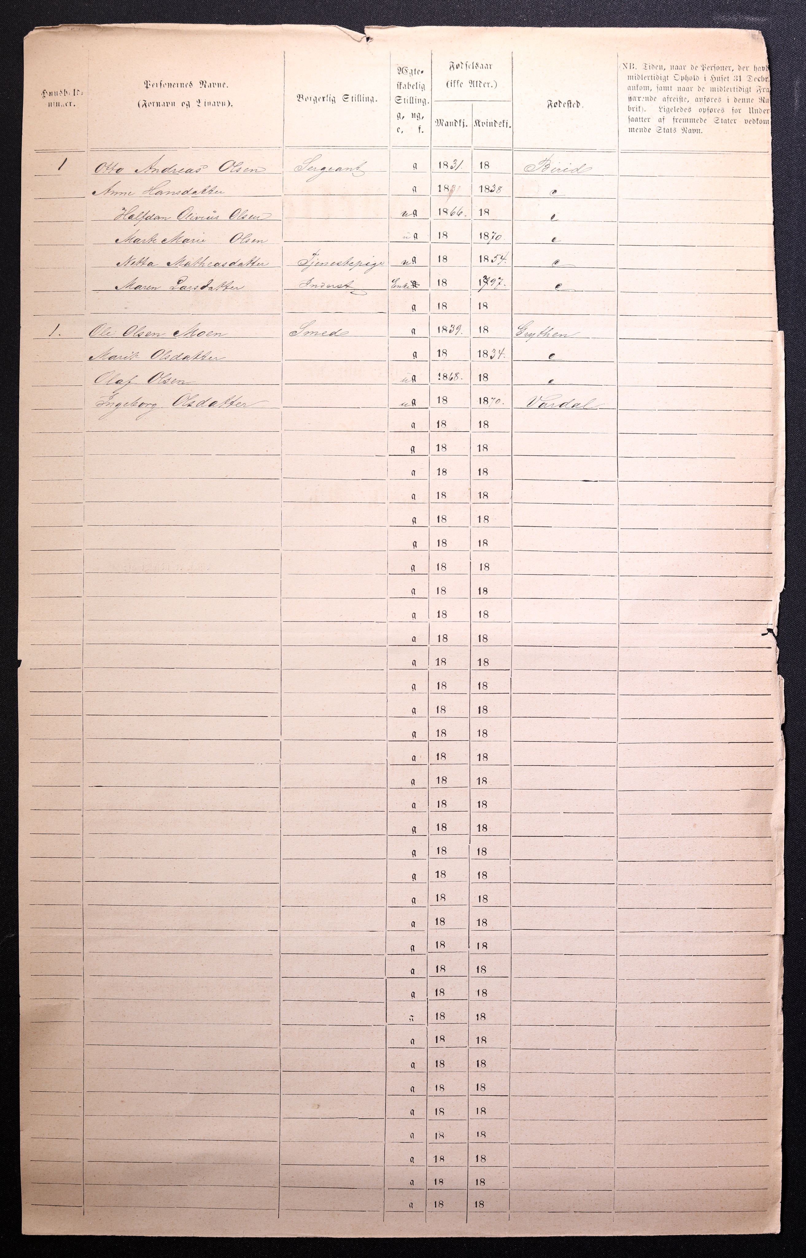 RA, 1870 census for 0502 Gjøvik, 1870, p. 4