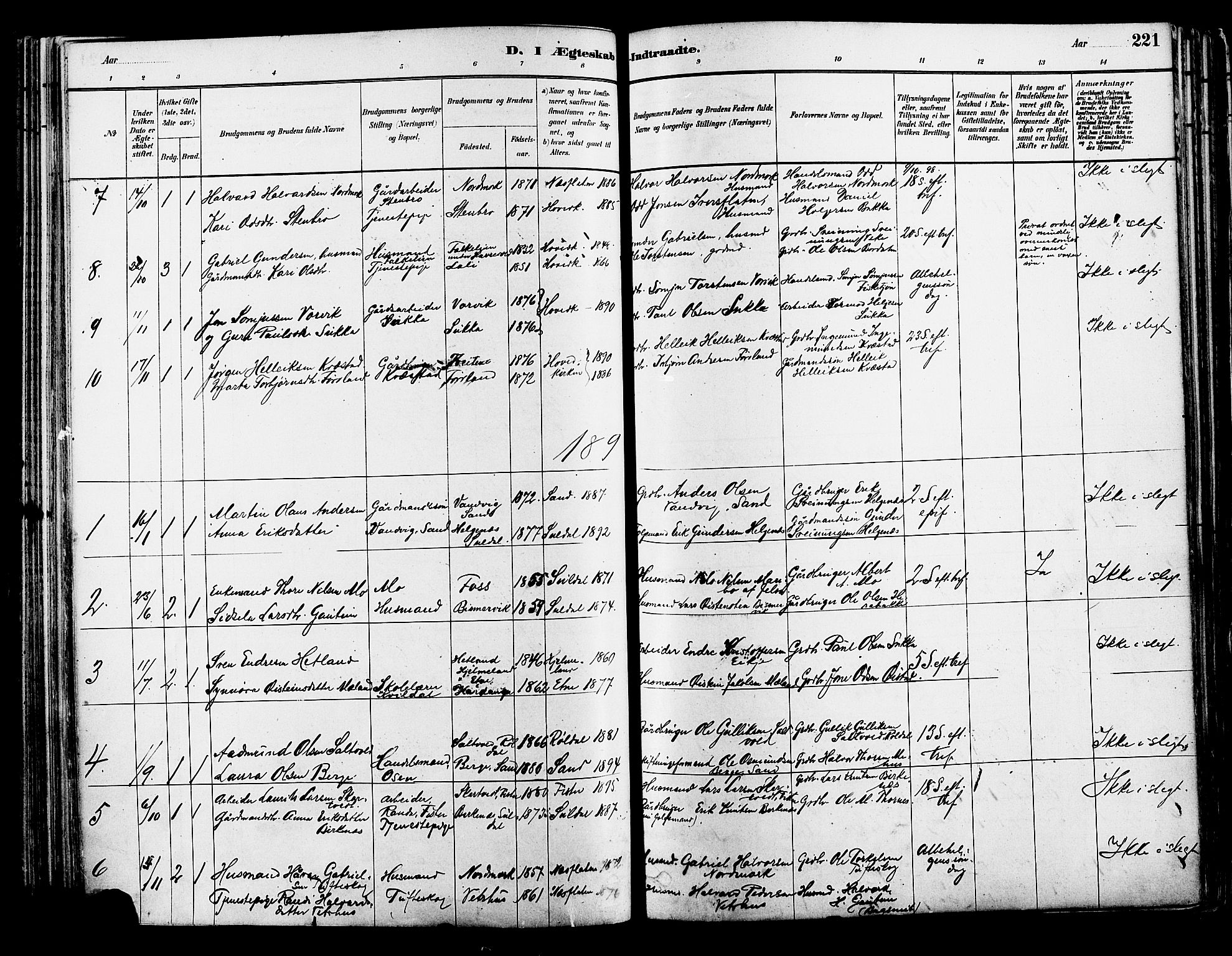 Suldal sokneprestkontor, AV/SAST-A-101845/01/IV/L0011: Parish register (official) no. A 11, 1878-1900, p. 221