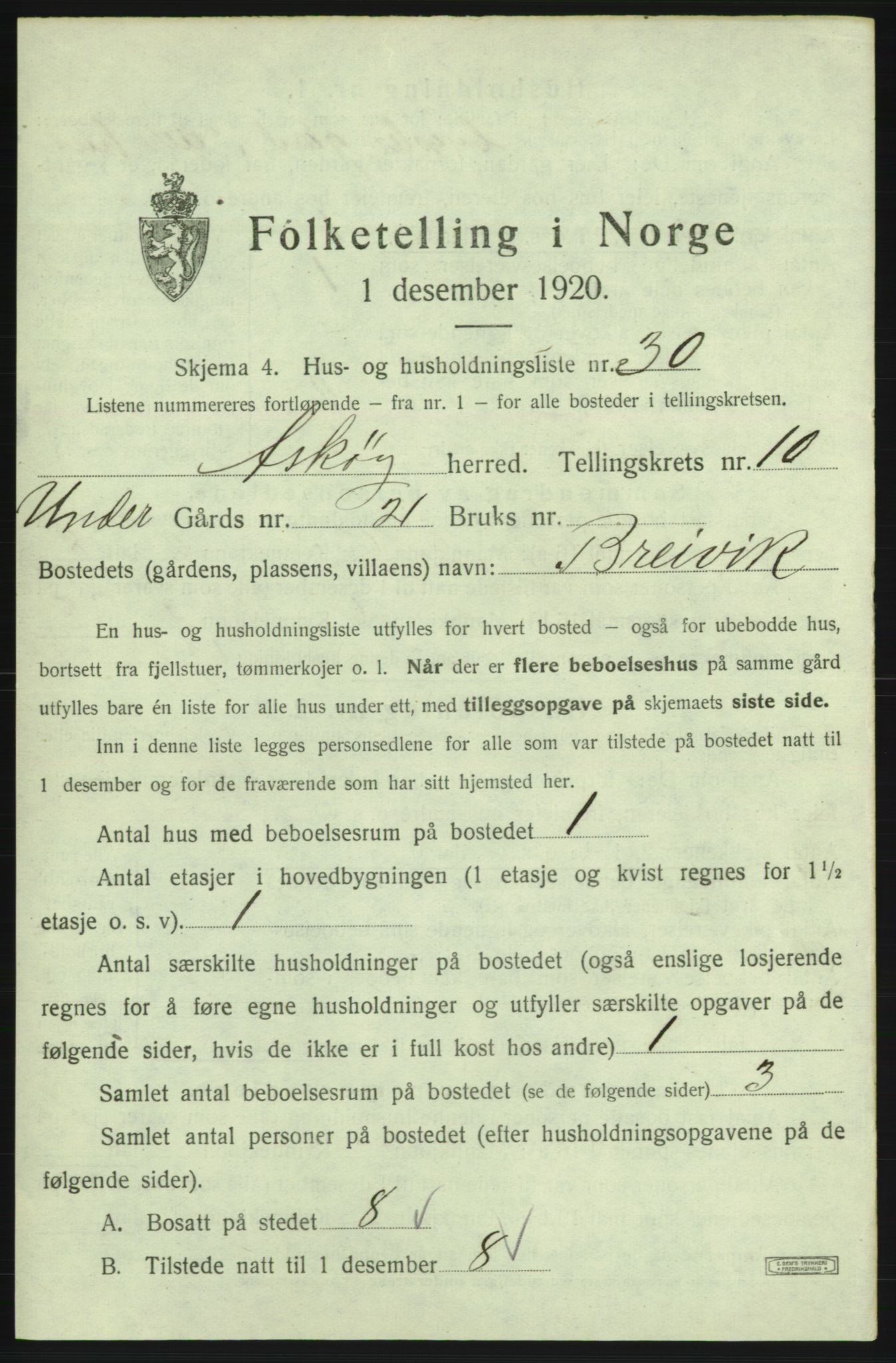 SAB, 1920 census for Askøy, 1920, p. 3485