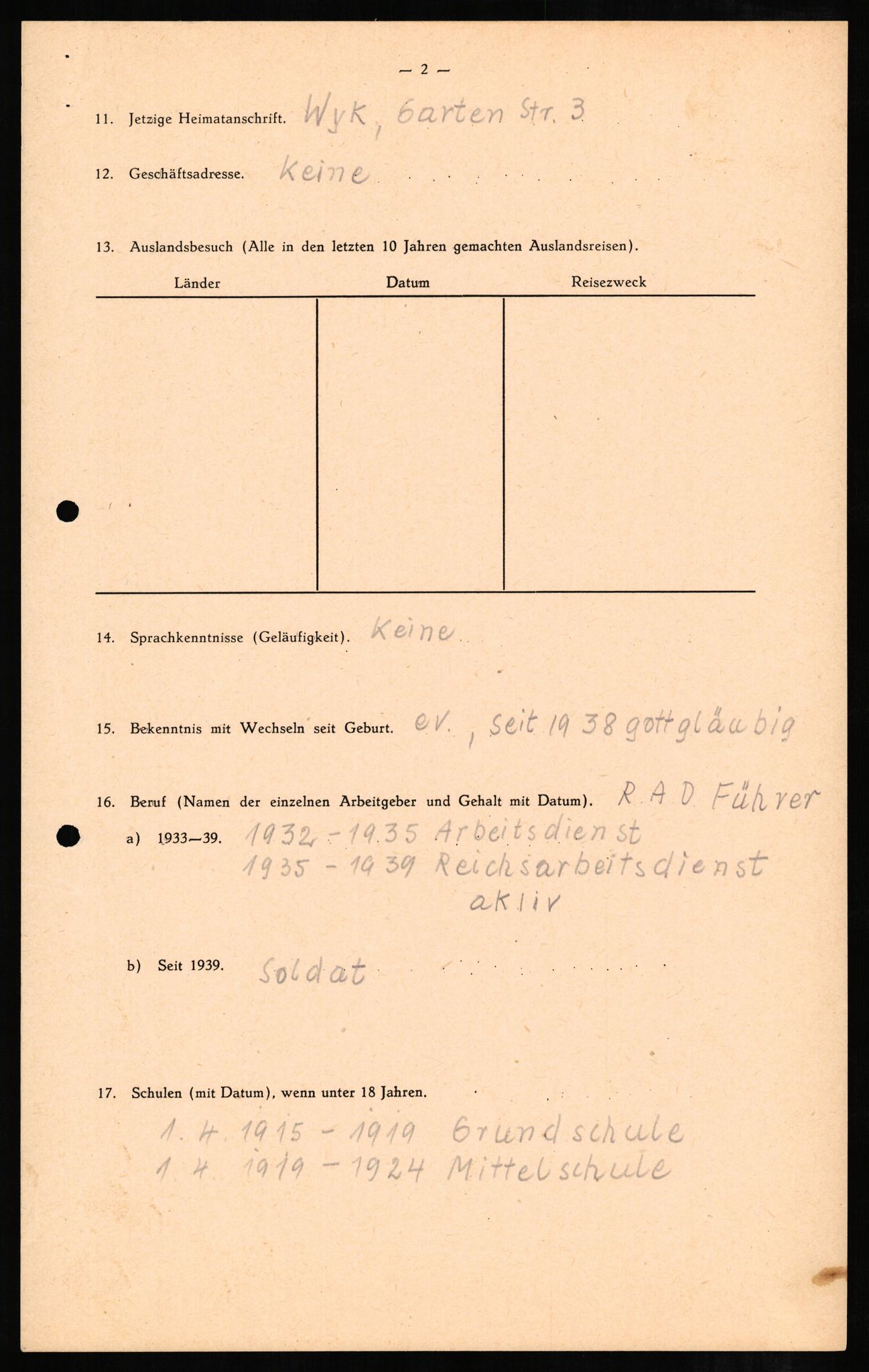 Forsvaret, Forsvarets overkommando II, AV/RA-RAFA-3915/D/Db/L0006: CI Questionaires. Tyske okkupasjonsstyrker i Norge. Tyskere., 1945-1946, p. 83