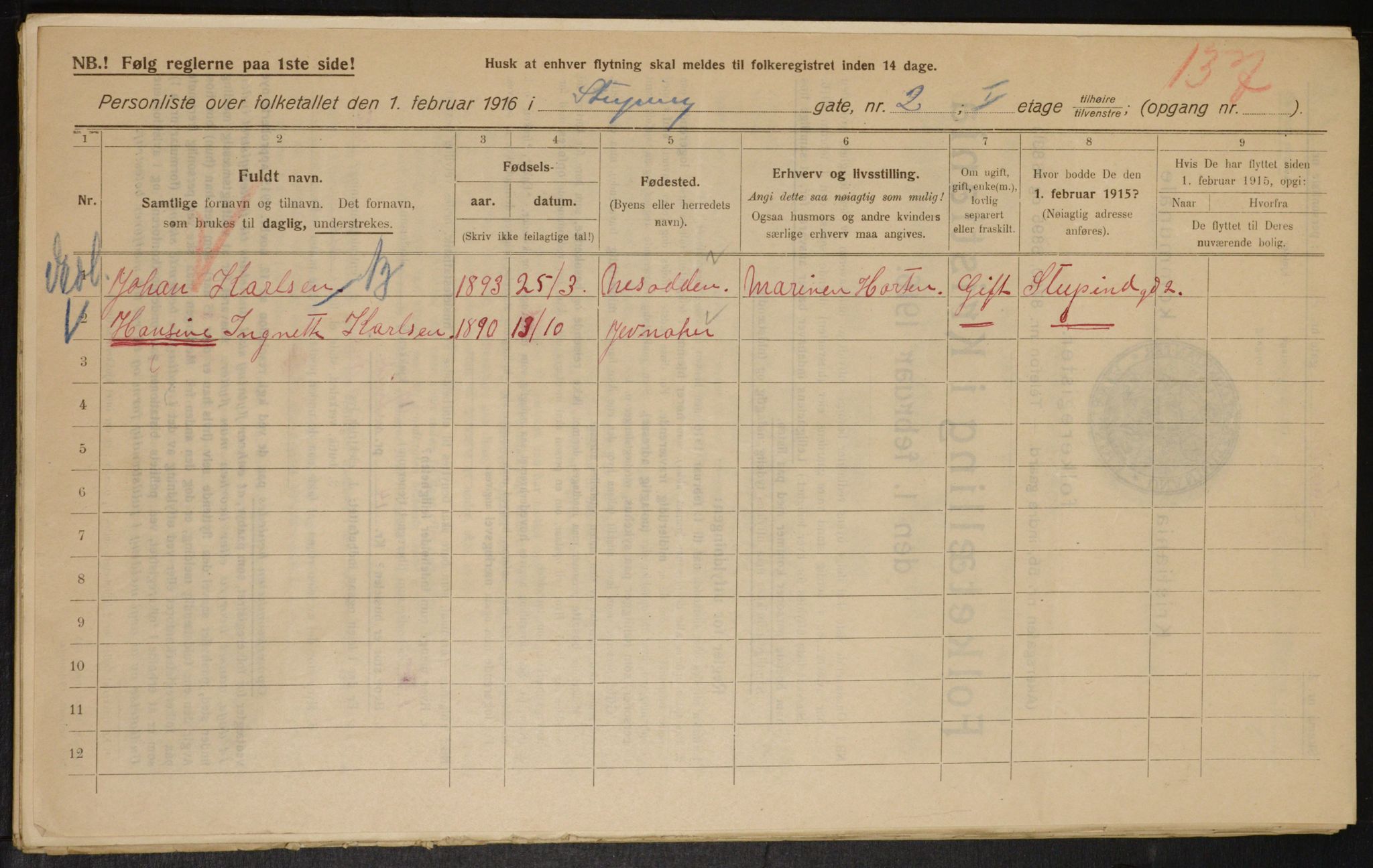 OBA, Municipal Census 1916 for Kristiania, 1916, p. 107298