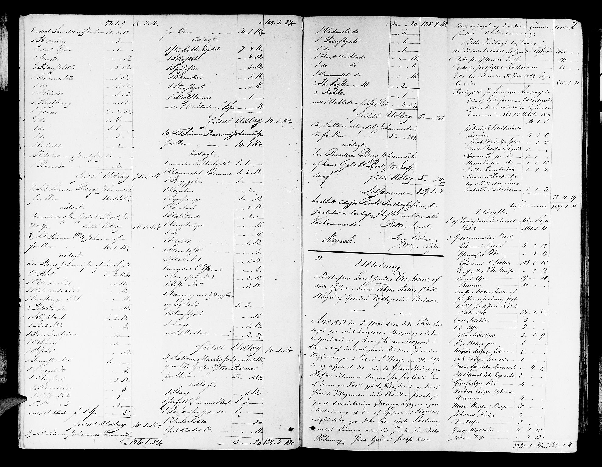 Nordhordland sorenskrivar, SAB/A-2901/1/H/Hd/Hda/L0005: Skifteutlodningsprotokollar, 1851-1857, p. 6b-7a