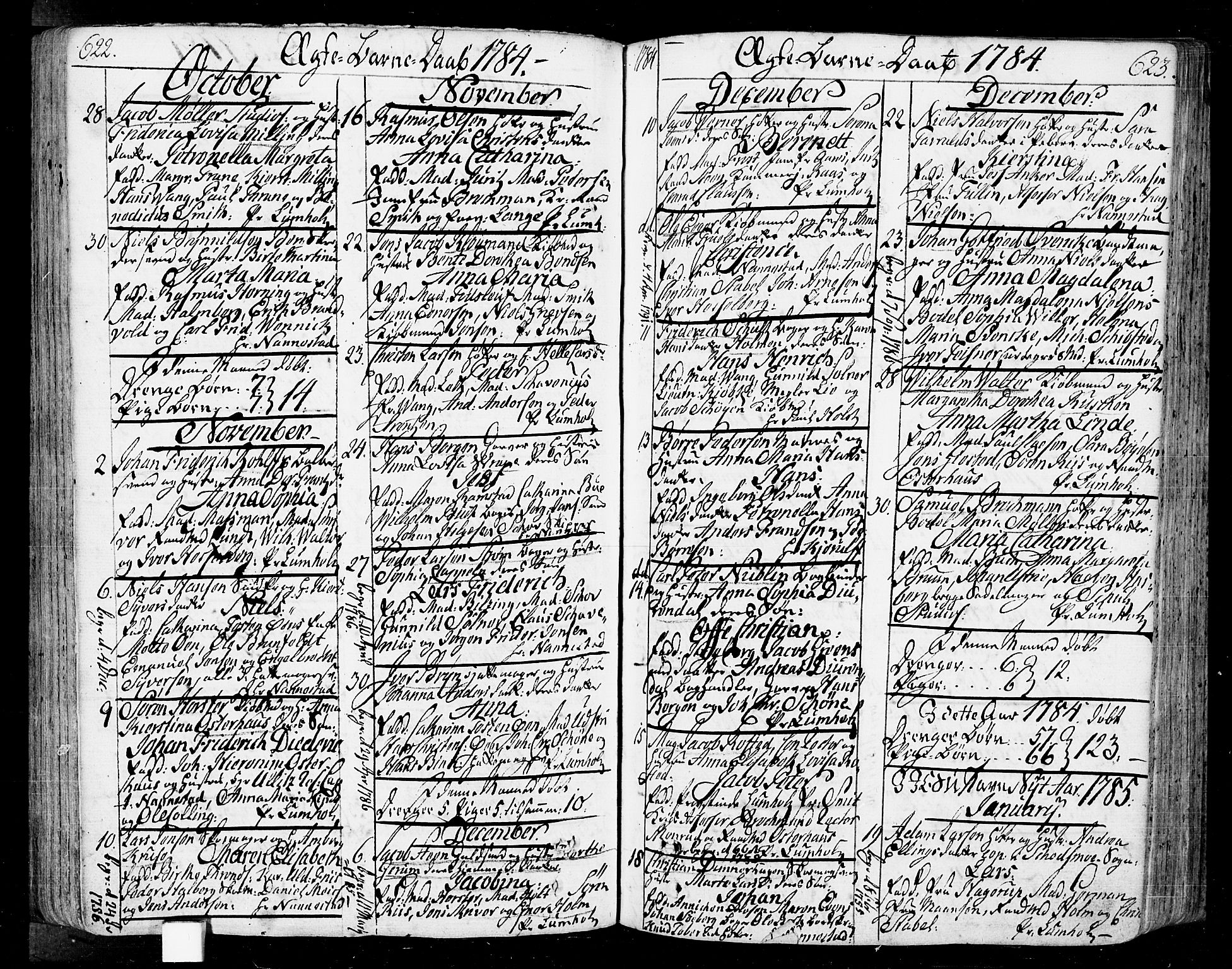 Oslo domkirke Kirkebøker, SAO/A-10752/F/Fa/L0004: Parish register (official) no. 4, 1743-1786, p. 622-623
