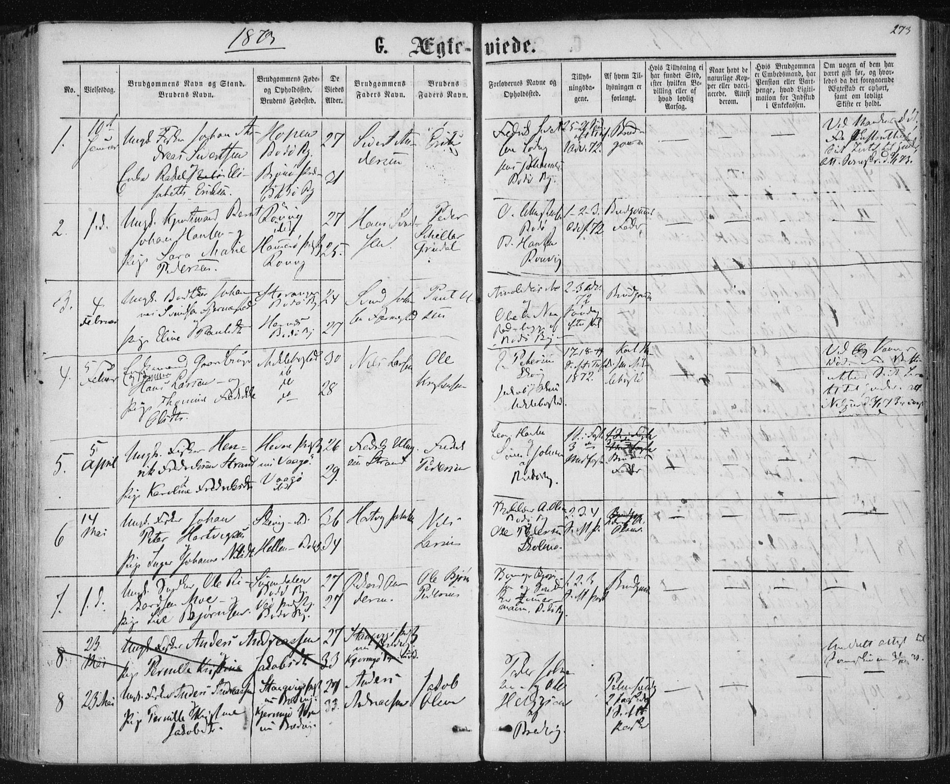 Ministerialprotokoller, klokkerbøker og fødselsregistre - Nordland, SAT/A-1459/801/L0008: Parish register (official) no. 801A08, 1864-1875, p. 273