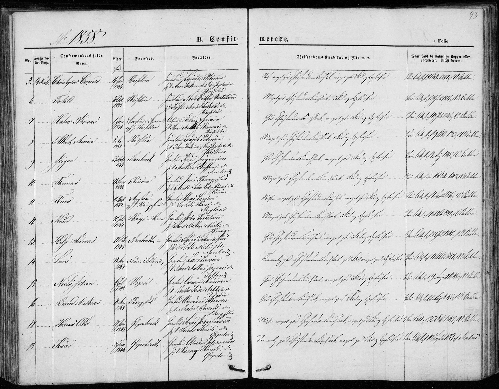 Torvastad sokneprestkontor, SAST/A -101857/H/Ha/Haa/L0011: Parish register (official) no. A 11, 1857-1866, p. 93
