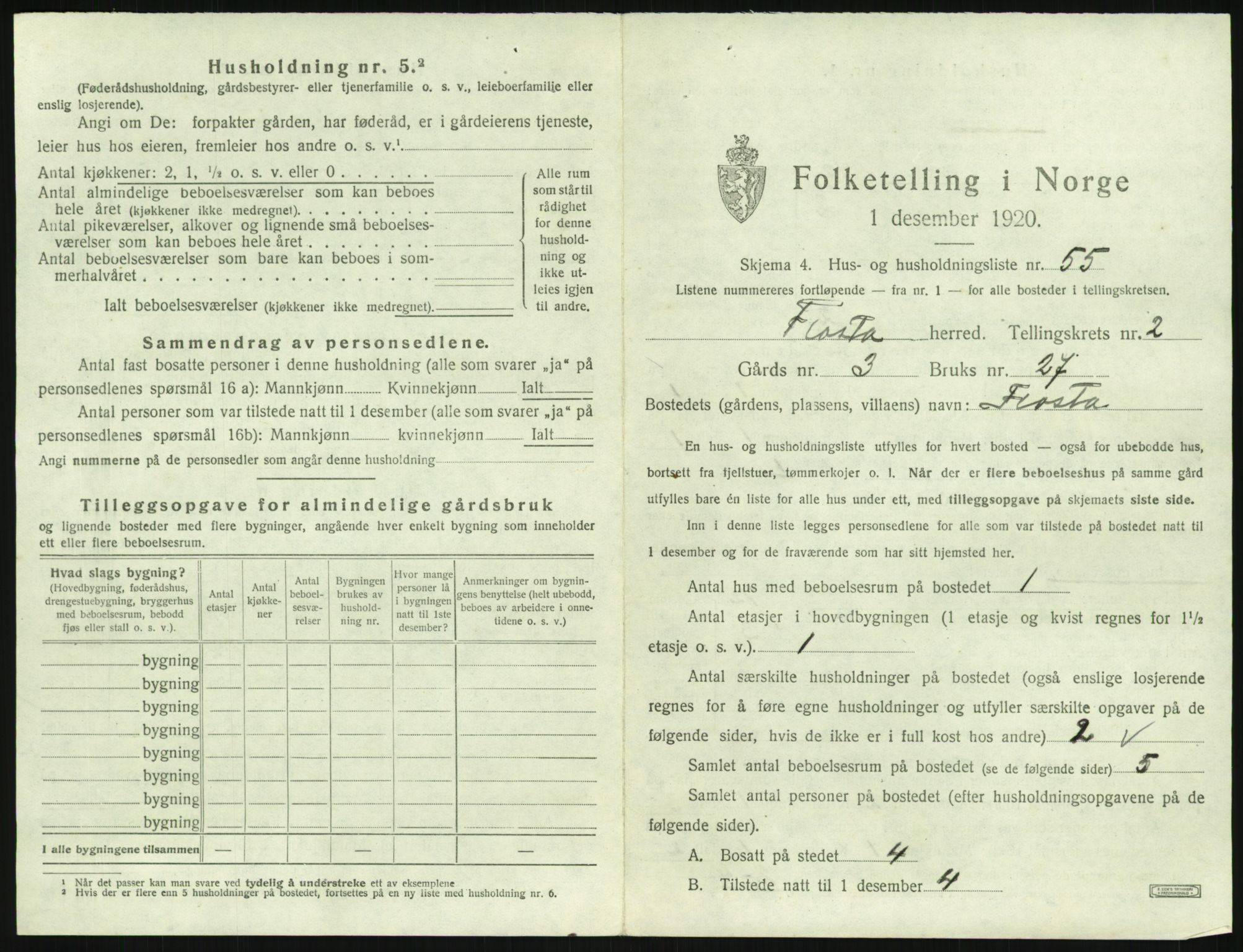 SAK, 1920 census for Flosta, 1920, p. 218