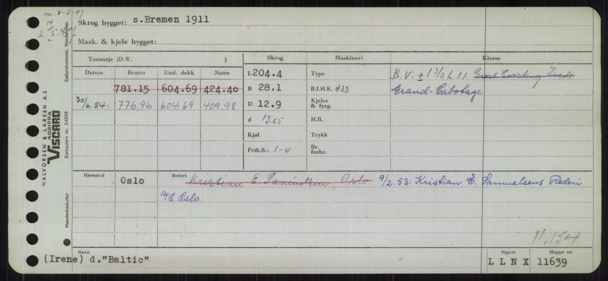 Sjøfartsdirektoratet med forløpere, Skipsmålingen, RA/S-1627/H/Hb/L0001: Fartøy, A-D, p. 139