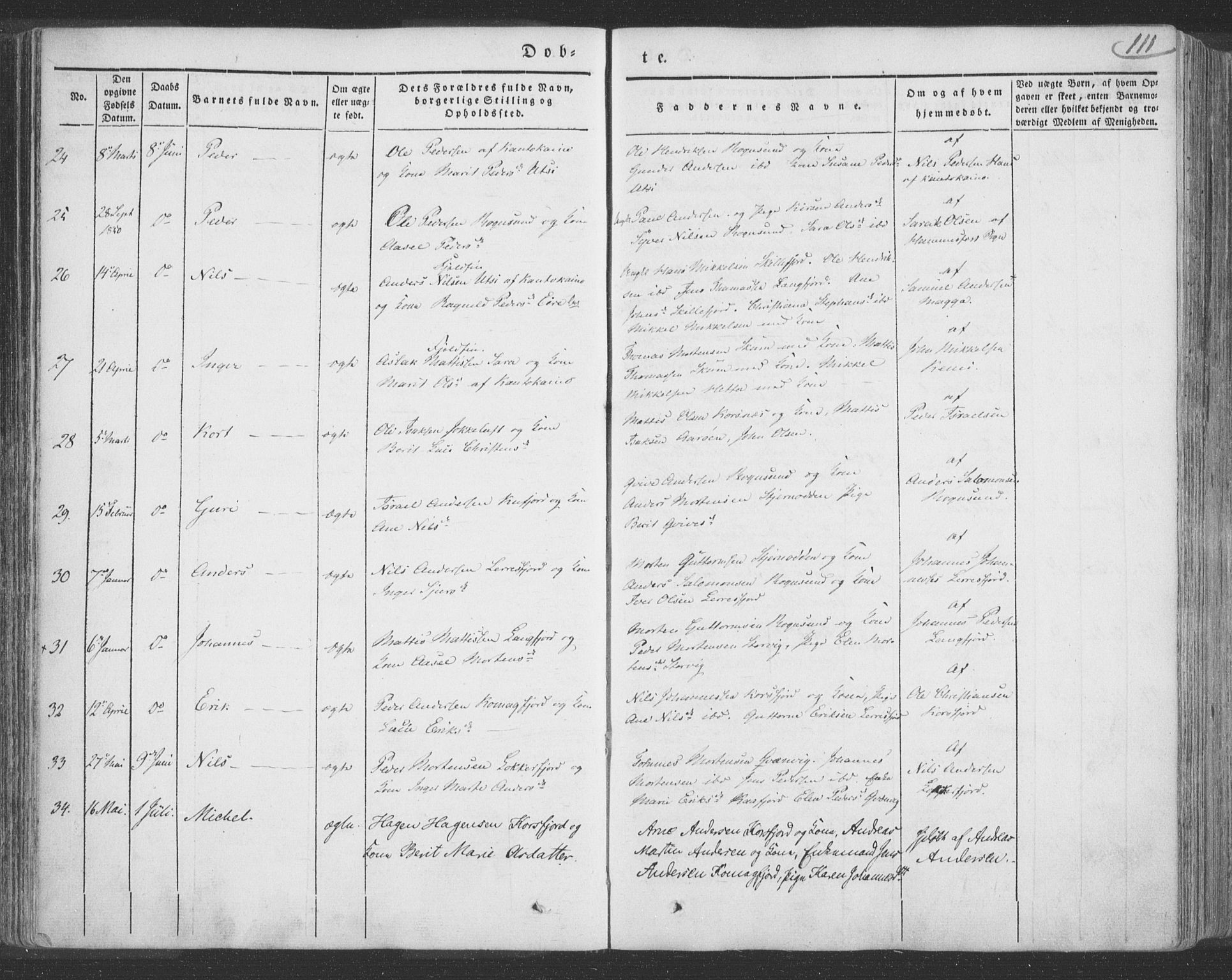 Talvik sokneprestkontor, SATØ/S-1337/H/Ha/L0009kirke: Parish register (official) no. 9, 1837-1852, p. 111