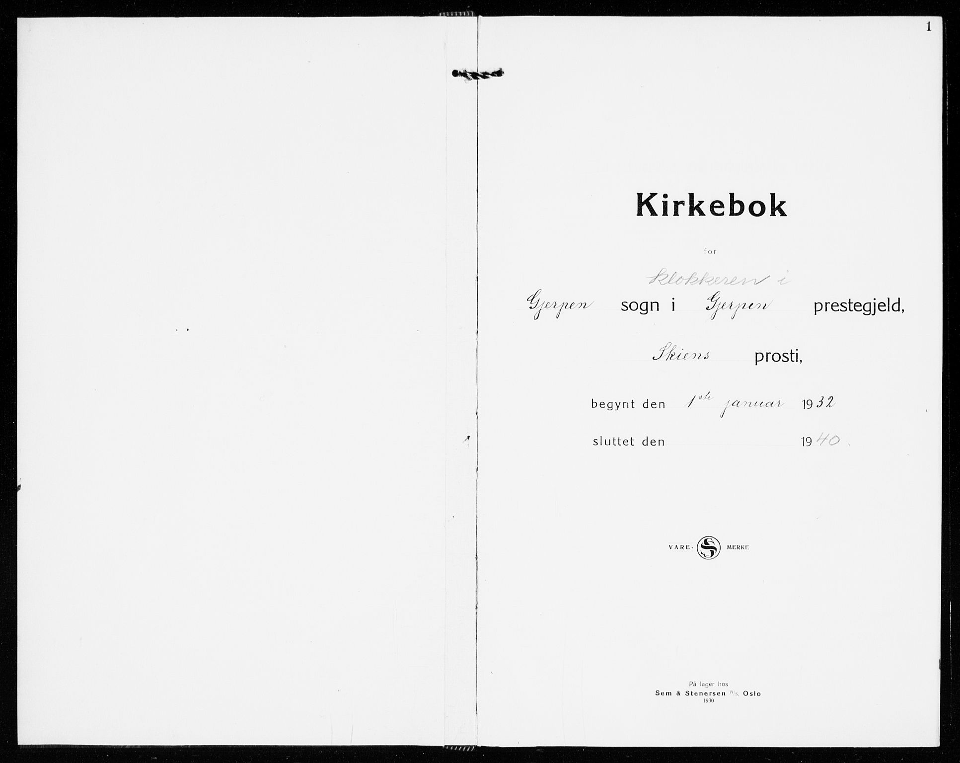 Gjerpen kirkebøker, SAKO/A-265/G/Ga/L0005: Parish register (copy) no. I 5, 1932-1940, p. 1