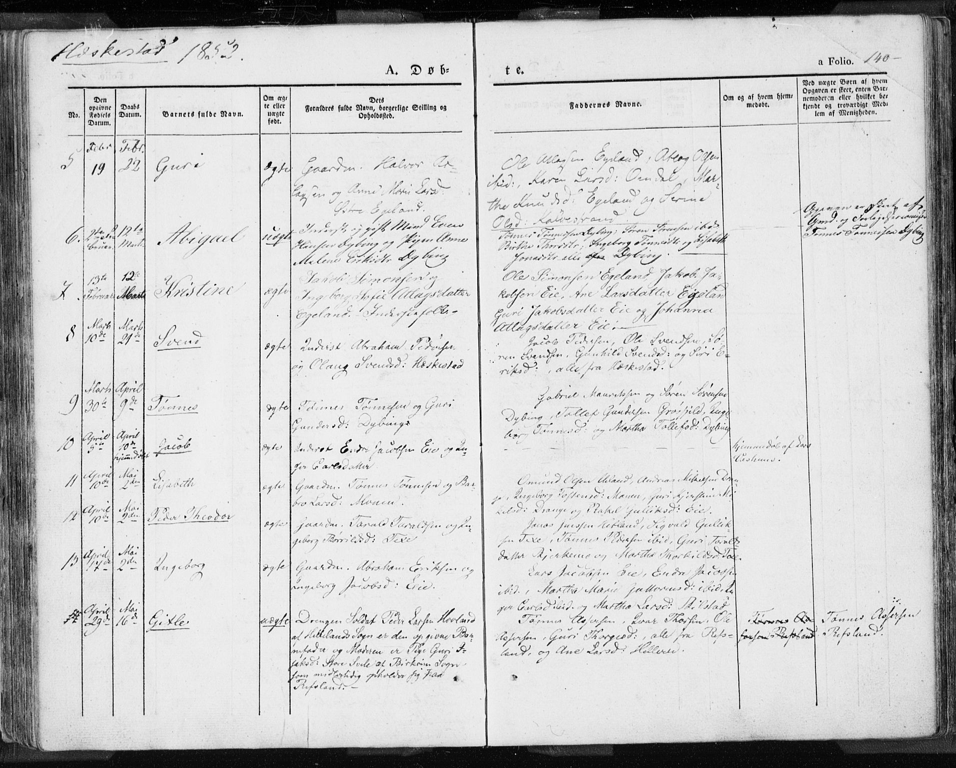 Lund sokneprestkontor, AV/SAST-A-101809/S06/L0007: Parish register (official) no. A 7.1, 1833-1854, p. 140