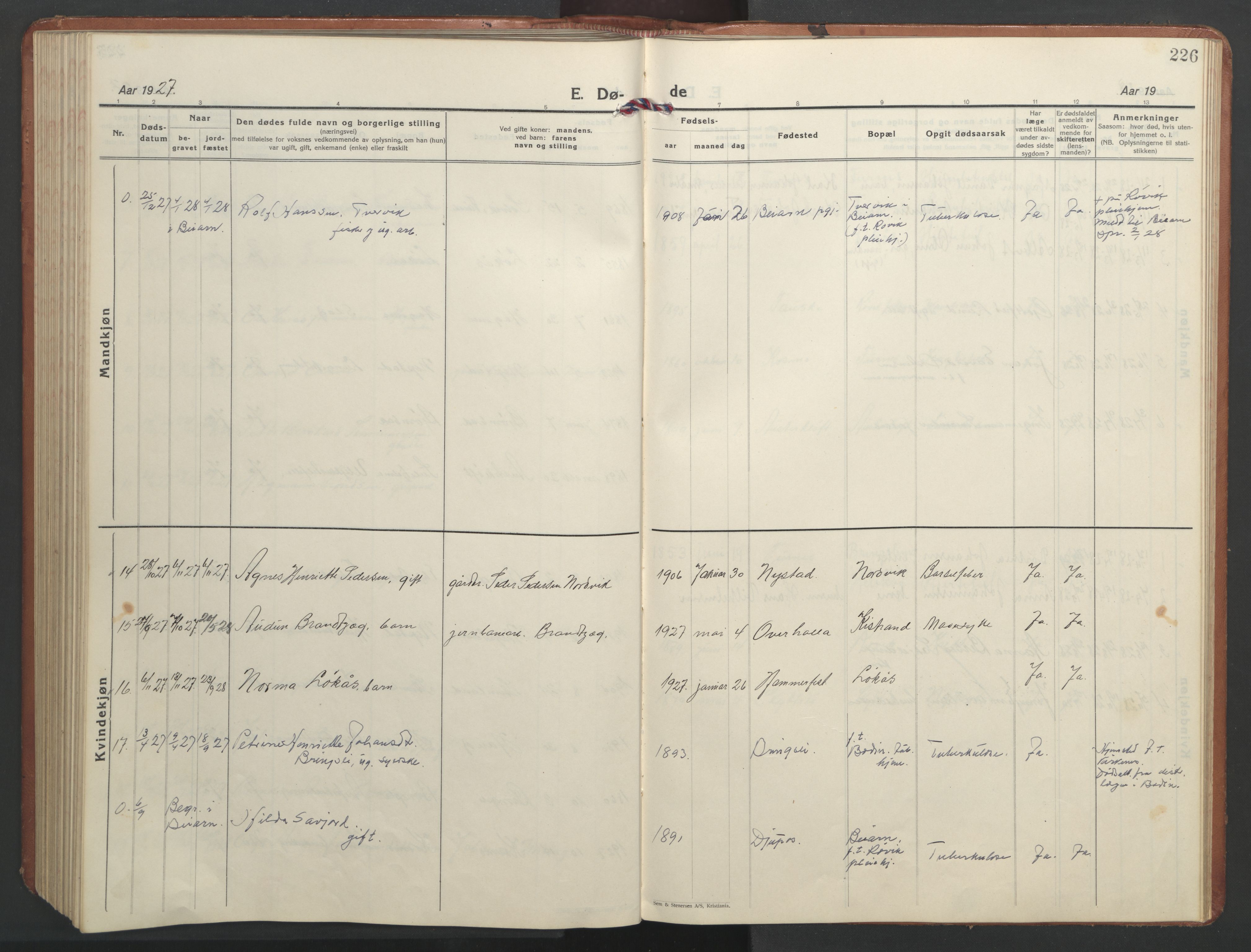 Ministerialprotokoller, klokkerbøker og fødselsregistre - Nordland, AV/SAT-A-1459/851/L0727: Parish register (copy) no. 851C02, 1925-1948, p. 226