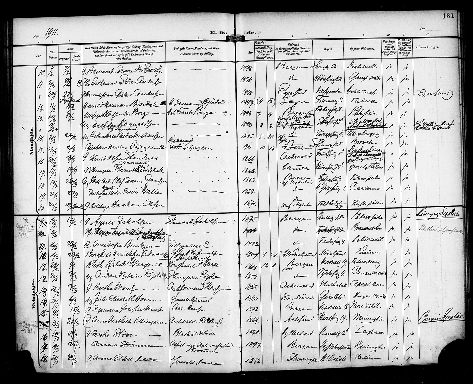 Nykirken Sokneprestembete, AV/SAB-A-77101/H/Haa/L0045: Parish register (official) no. E 5, 1899-1917, p. 131