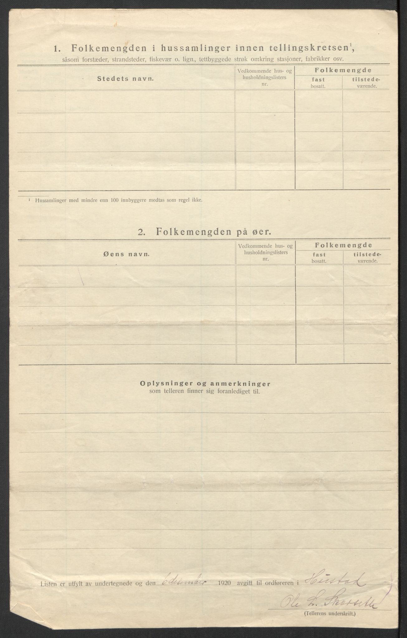 SAT, 1920 census for Hustad, 1920, p. 26