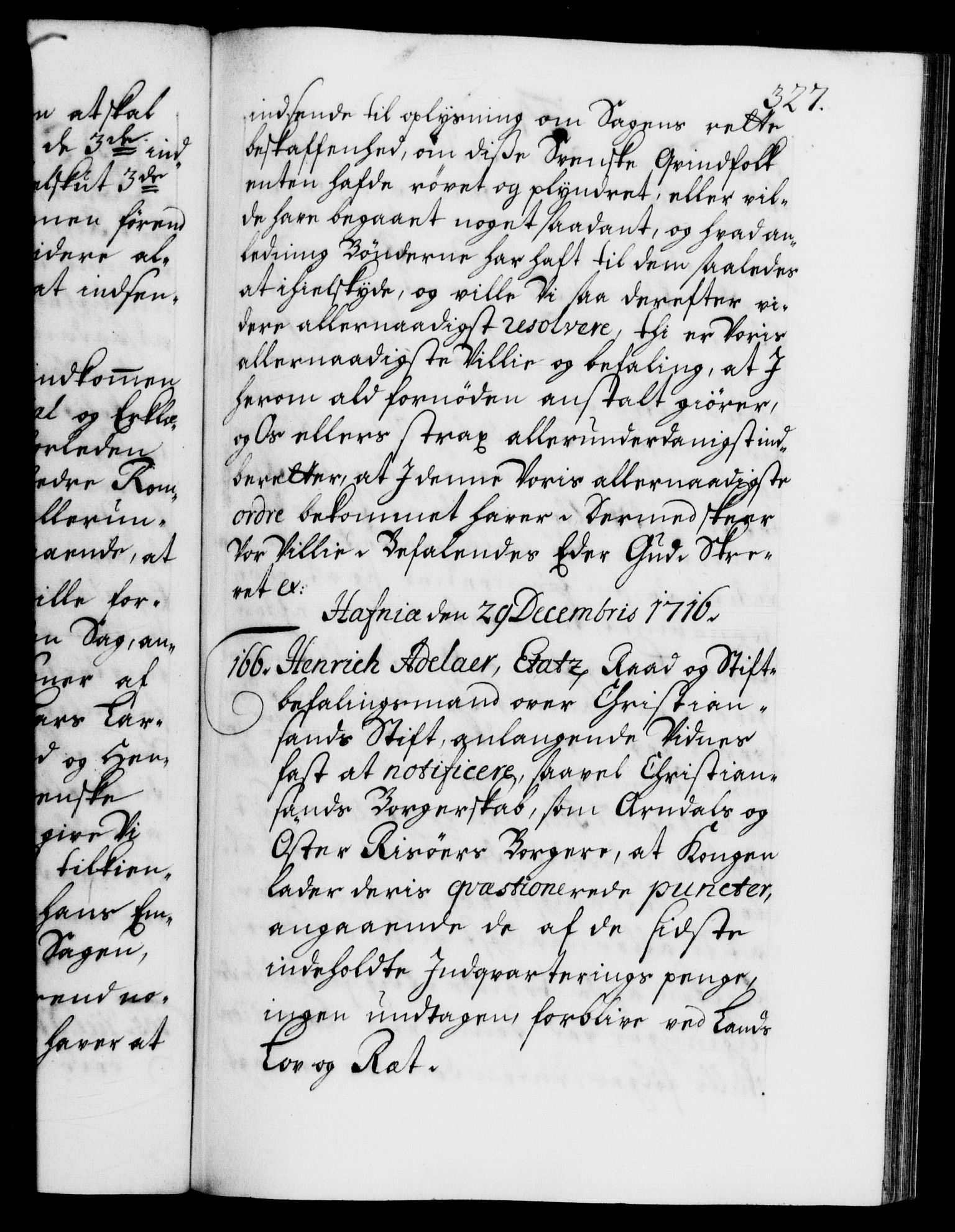 Danske Kanselli 1572-1799, AV/RA-EA-3023/F/Fc/Fca/Fcab/L0020: Norske tegnelser, 1715-1718, p. 327a