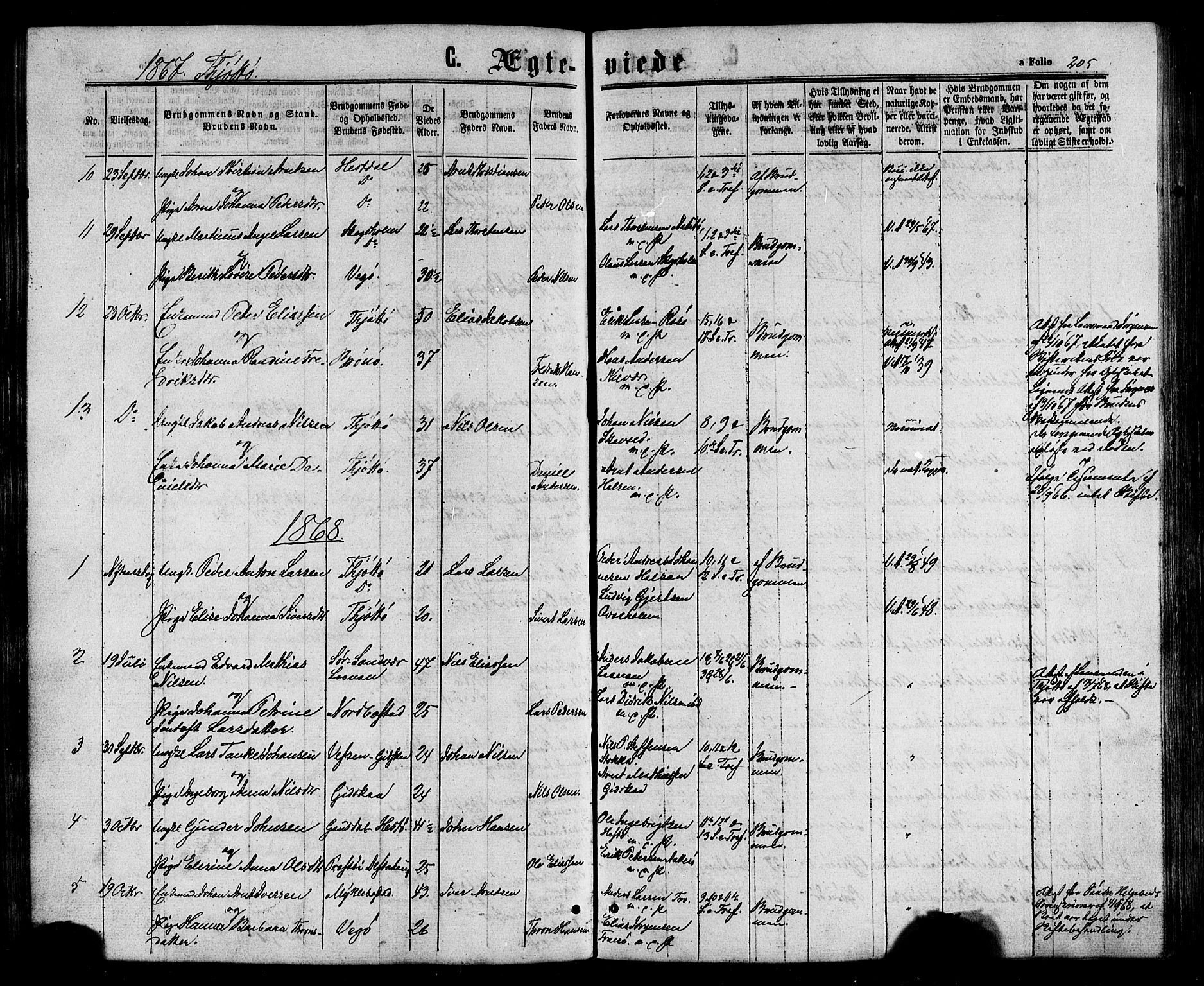 Ministerialprotokoller, klokkerbøker og fødselsregistre - Nordland, AV/SAT-A-1459/817/L0262: Parish register (official) no. 817A03/ 1, 1862-1877, p. 205