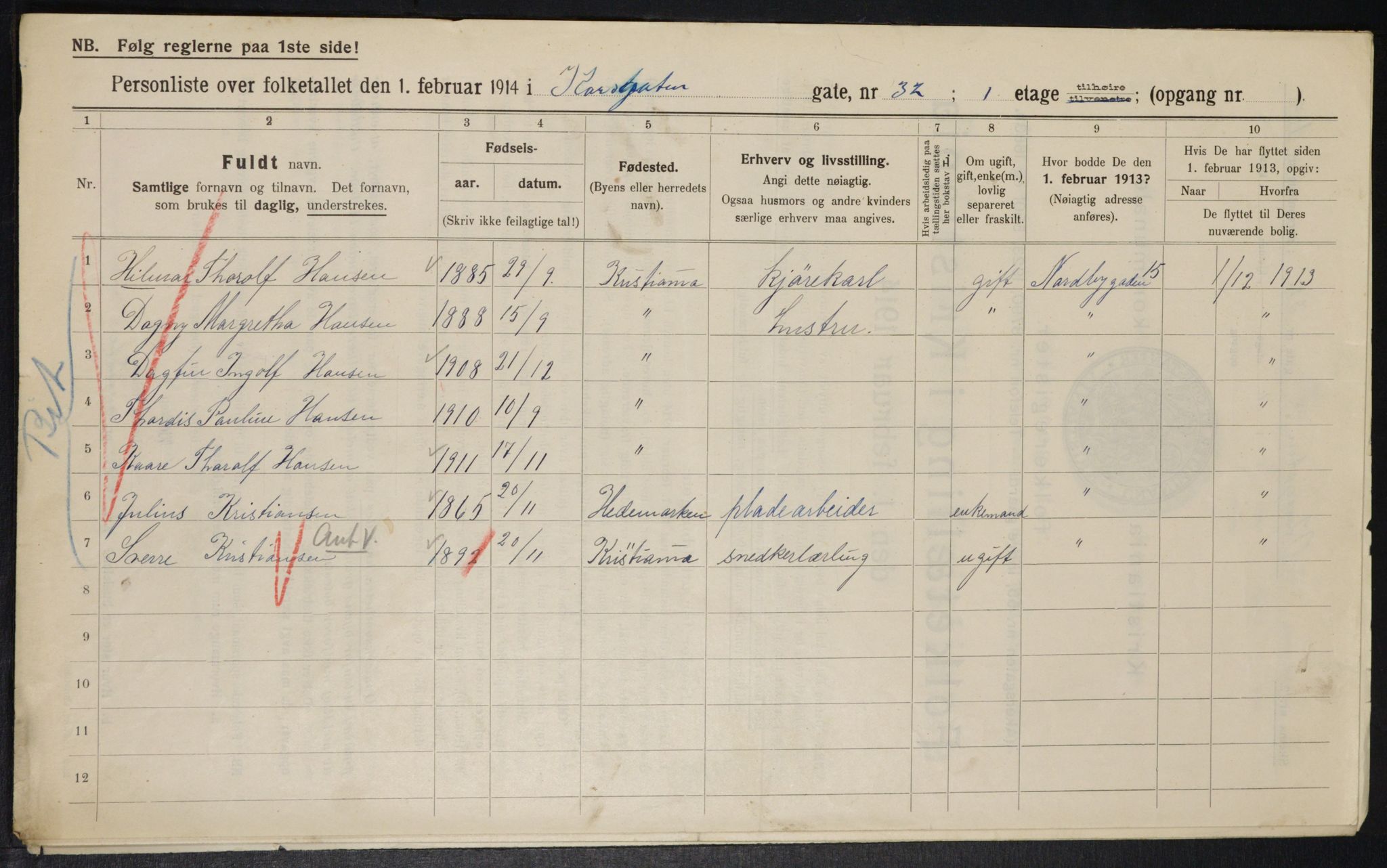 OBA, Municipal Census 1914 for Kristiania, 1914, p. 53820