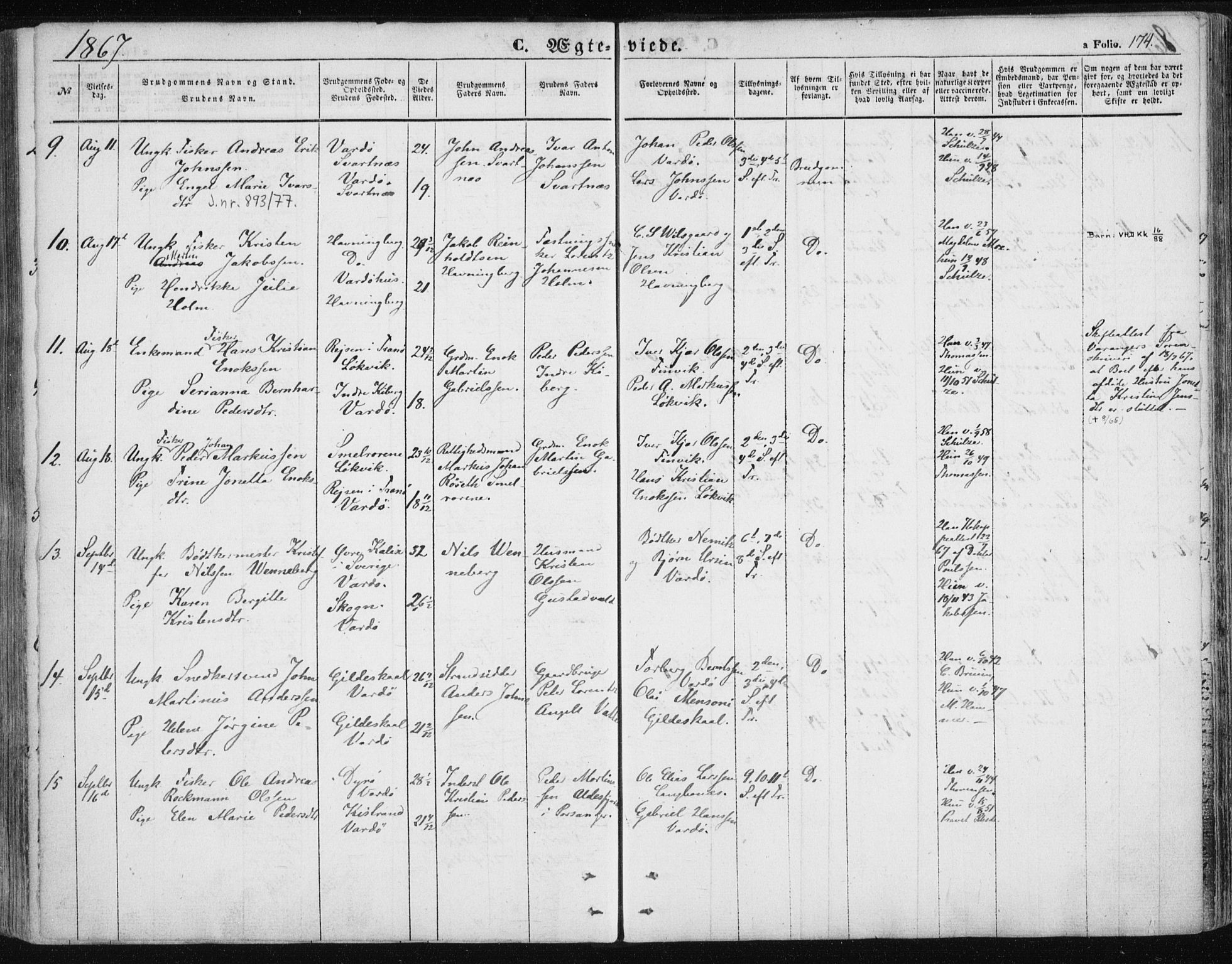 Vardø sokneprestkontor, AV/SATØ-S-1332/H/Ha/L0004kirke: Parish register (official) no. 4, 1862-1871, p. 174