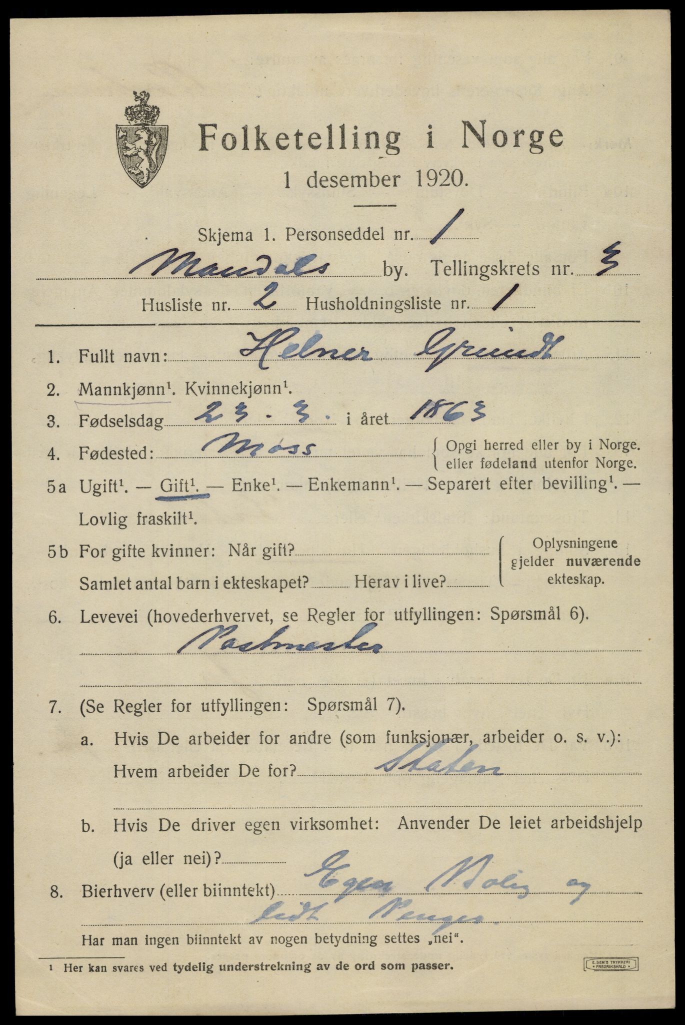 SAK, 1920 census for Mandal, 1920, p. 5425