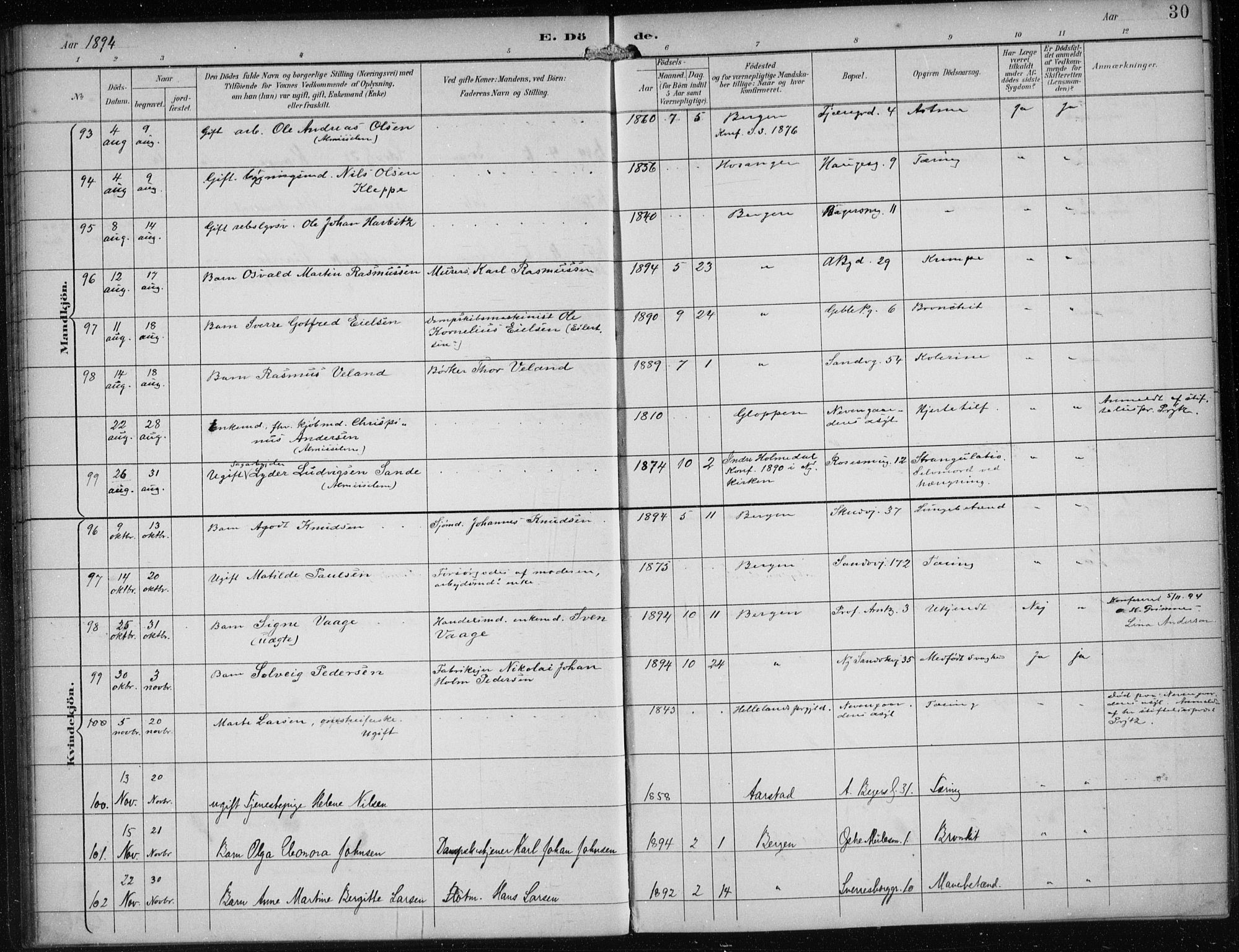 Sandviken Sokneprestembete, AV/SAB-A-77601/H/Ha/L0018: Parish register (official) no. E 1, 1893-1905, p. 30