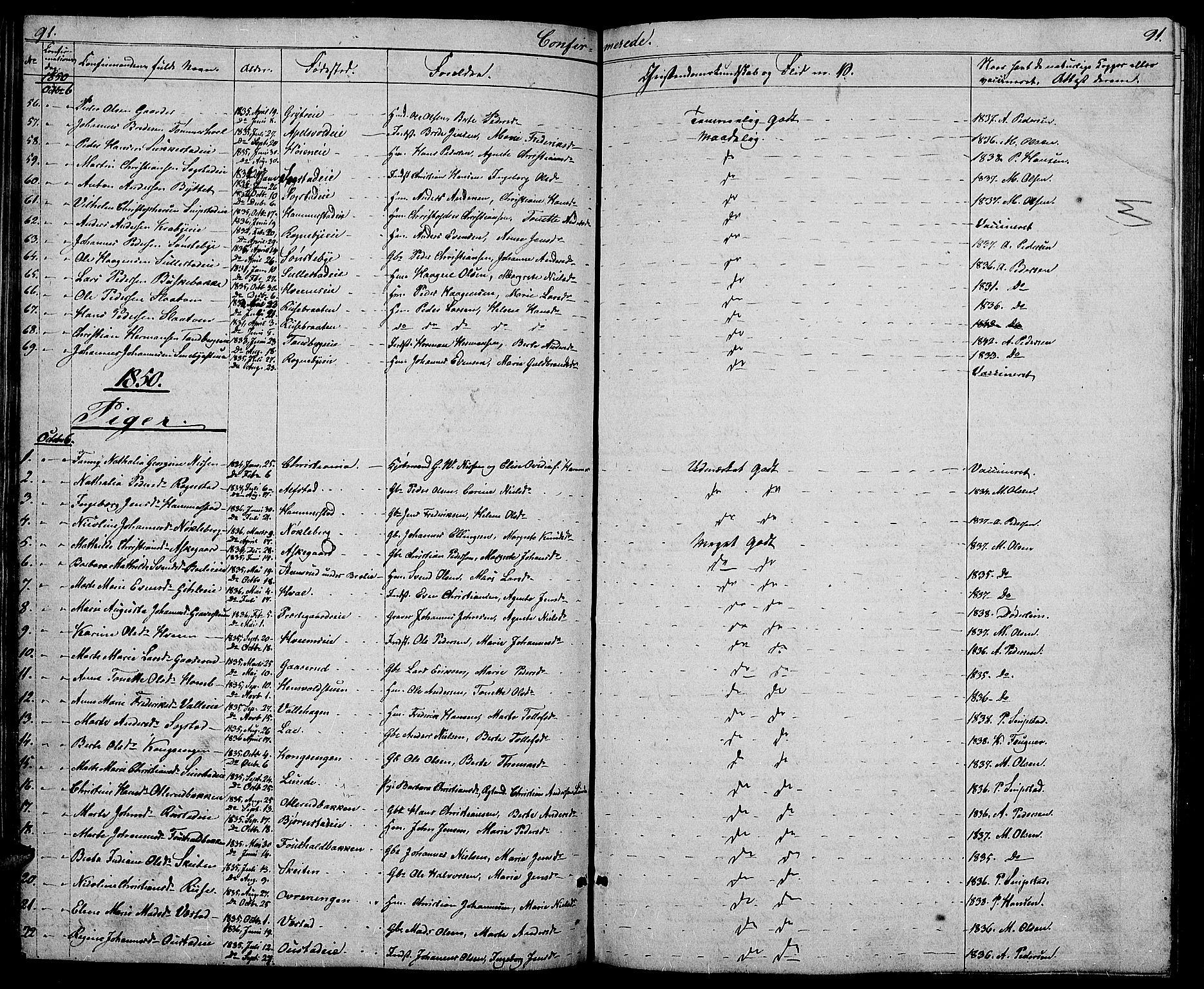 Østre Toten prestekontor, AV/SAH-PREST-104/H/Ha/Hab/L0003: Parish register (copy) no. 3, 1848-1857, p. 91