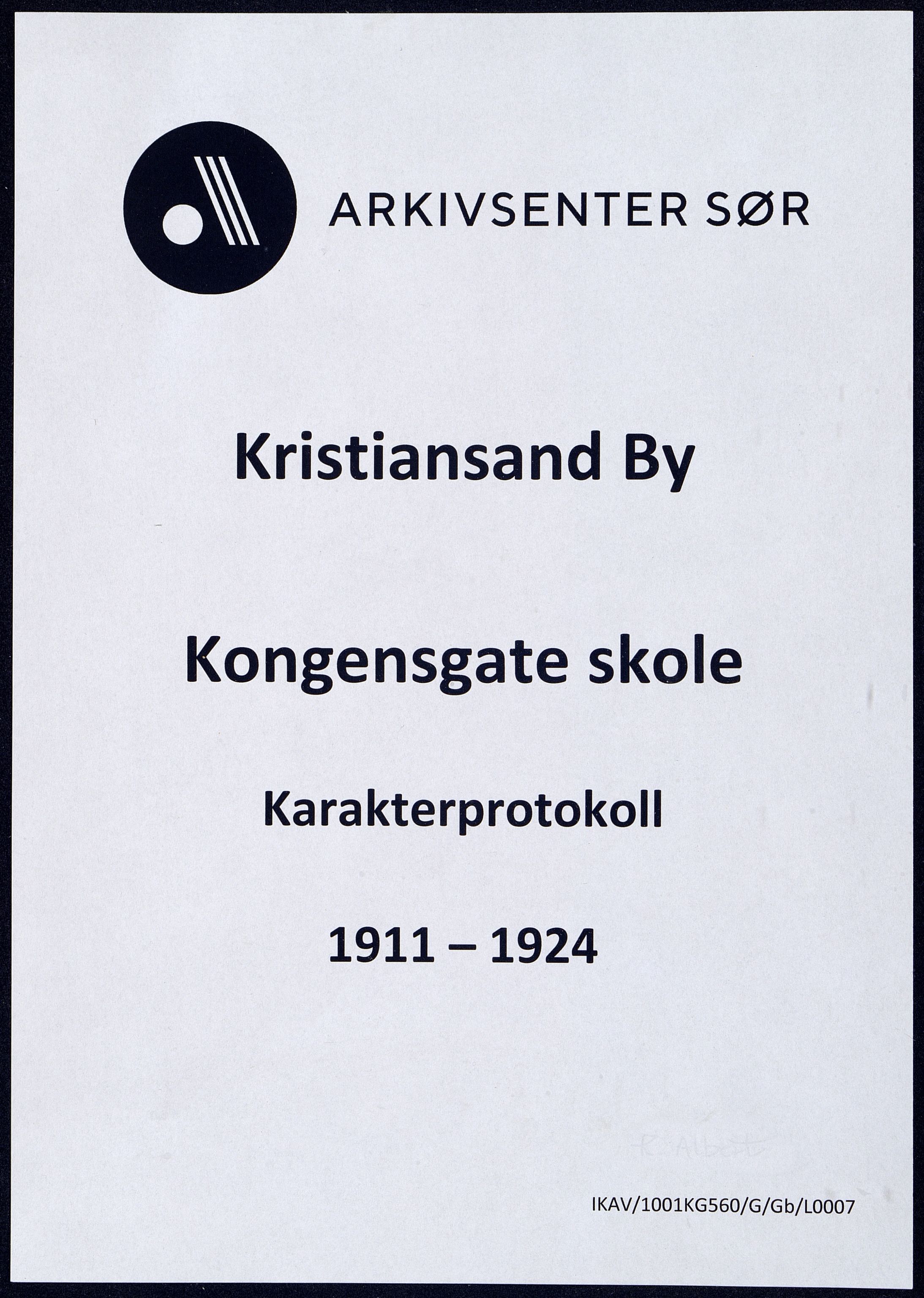 Kristiansand By - Kongensgate Skole, ARKSOR/1001KG560/G/Gb/L0007/0001: Karakterprotokoller / Karakterprotokoll, 1911-1924