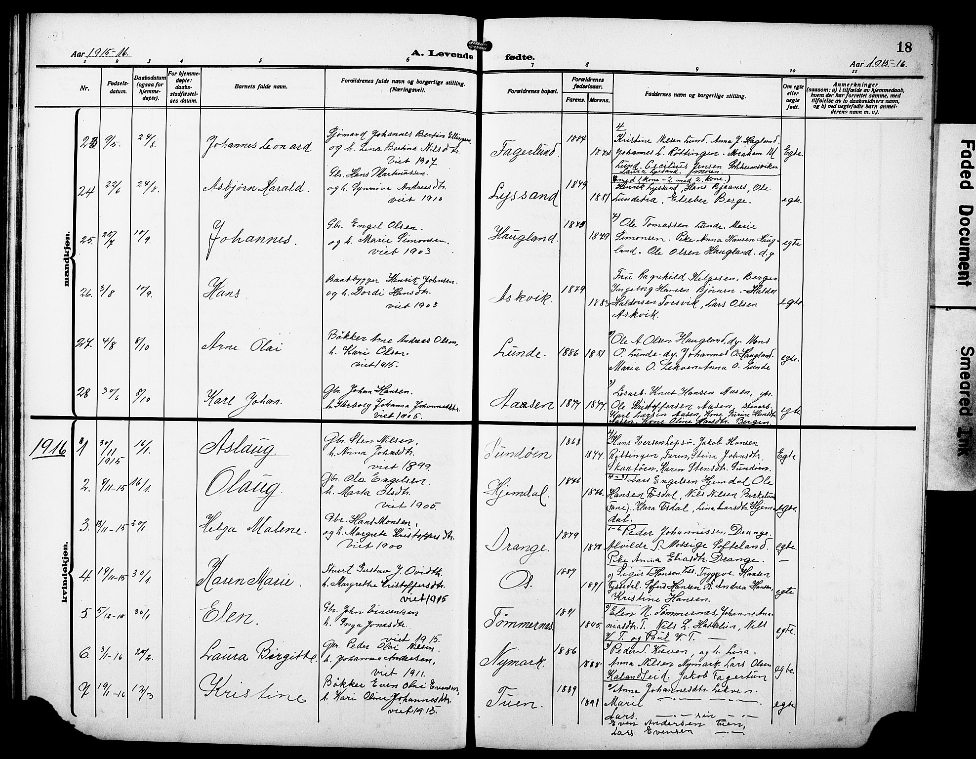 Os sokneprestembete, AV/SAB-A-99929: Parish register (copy) no. A 4, 1914-1923, p. 18