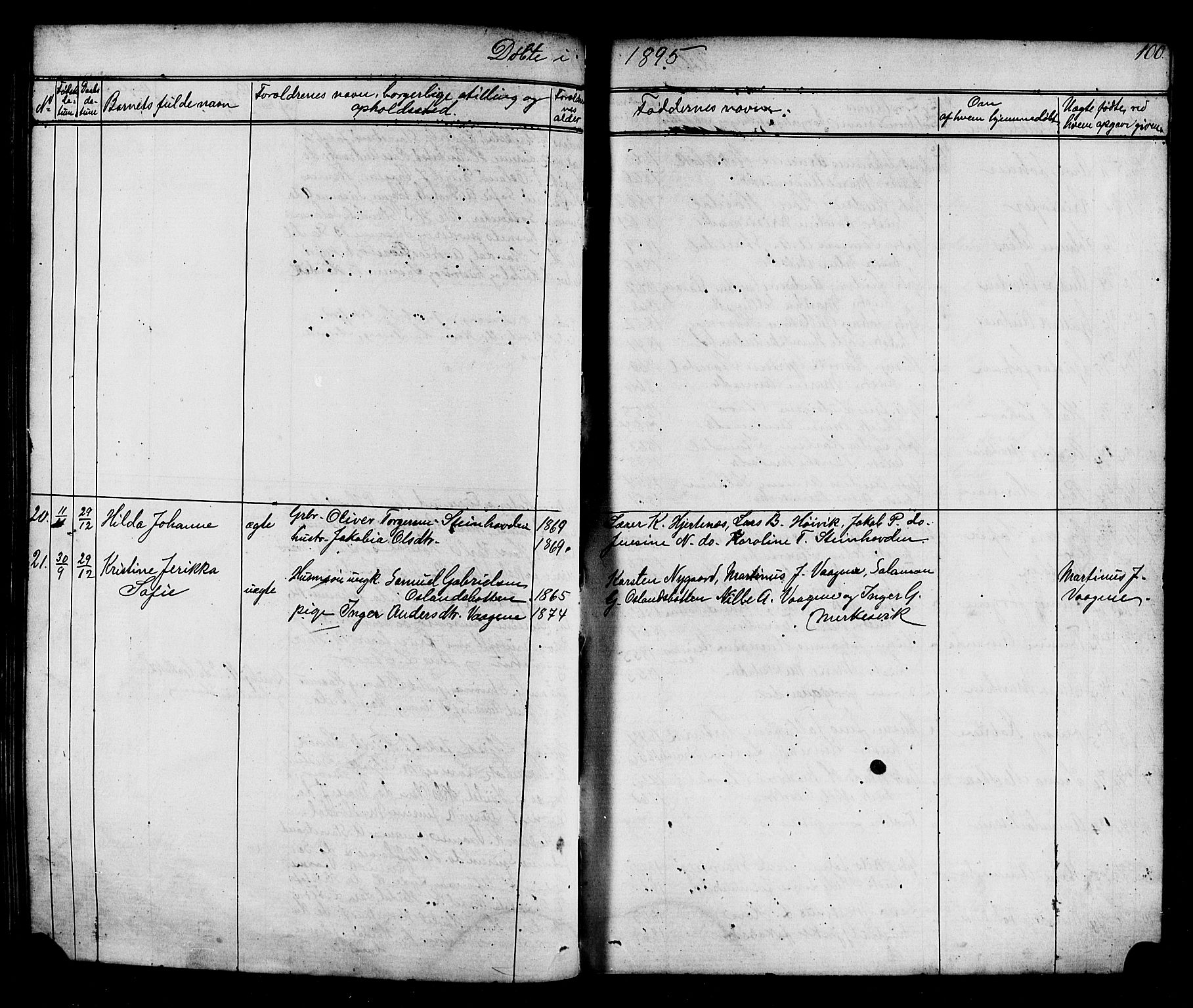 Kinn sokneprestembete, AV/SAB-A-80801/H/Hab/Habc/L0002: Parish register (copy) no. C 2, 1869-1918, p. 100