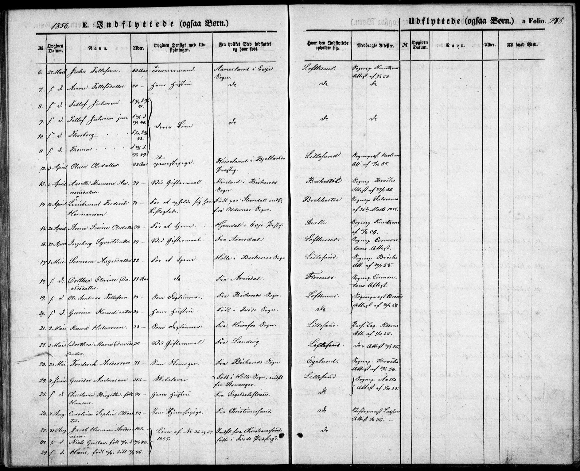 Vestre Moland sokneprestkontor, AV/SAK-1111-0046/F/Fb/Fbb/L0003: Parish register (copy) no. B 3, 1851-1861, p. 278