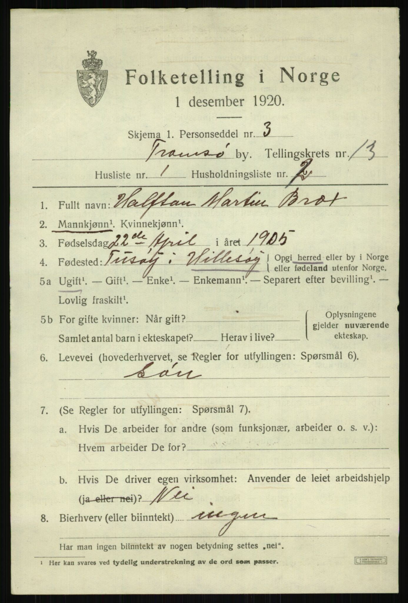 SATØ, 1920 census for Tromsø, 1920, p. 24827