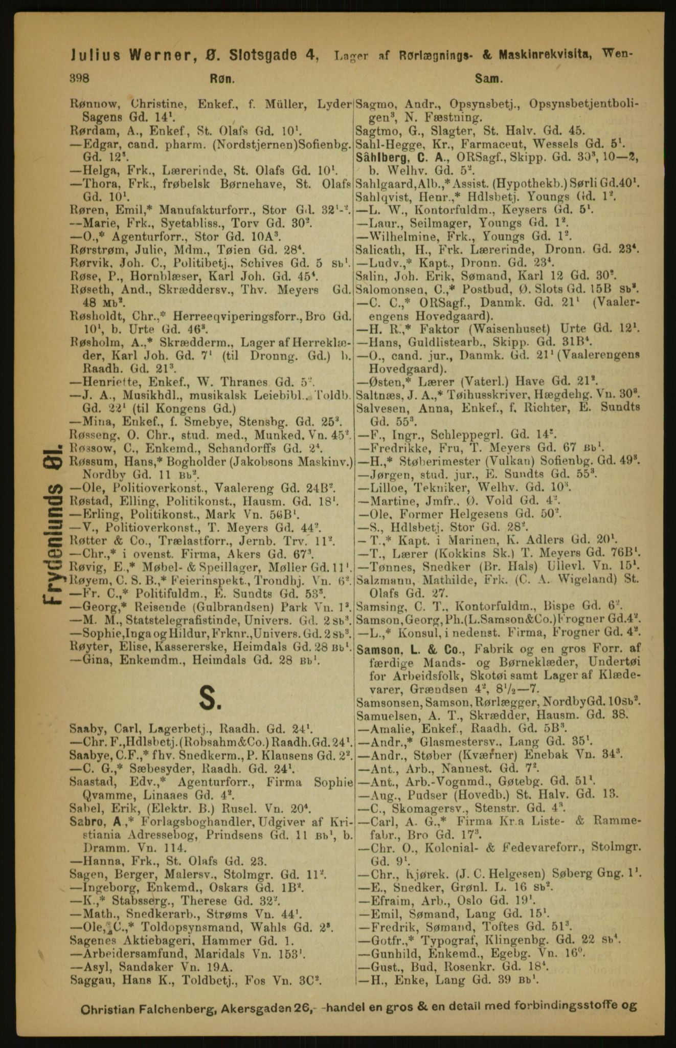 Kristiania/Oslo adressebok, PUBL/-, 1891, p. 398