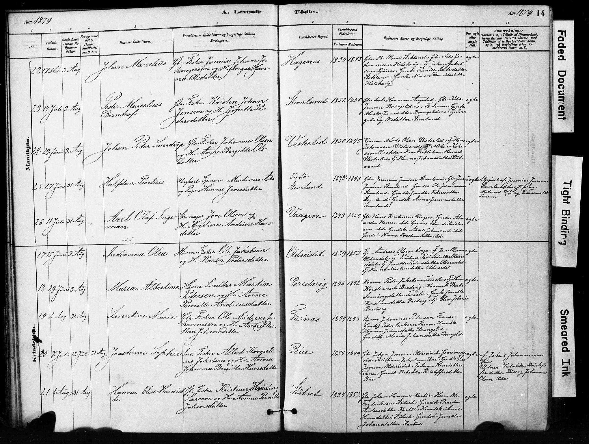 Ministerialprotokoller, klokkerbøker og fødselsregistre - Nordland, SAT/A-1459/852/L0754: Parish register (copy) no. 852C05, 1878-1894, p. 14