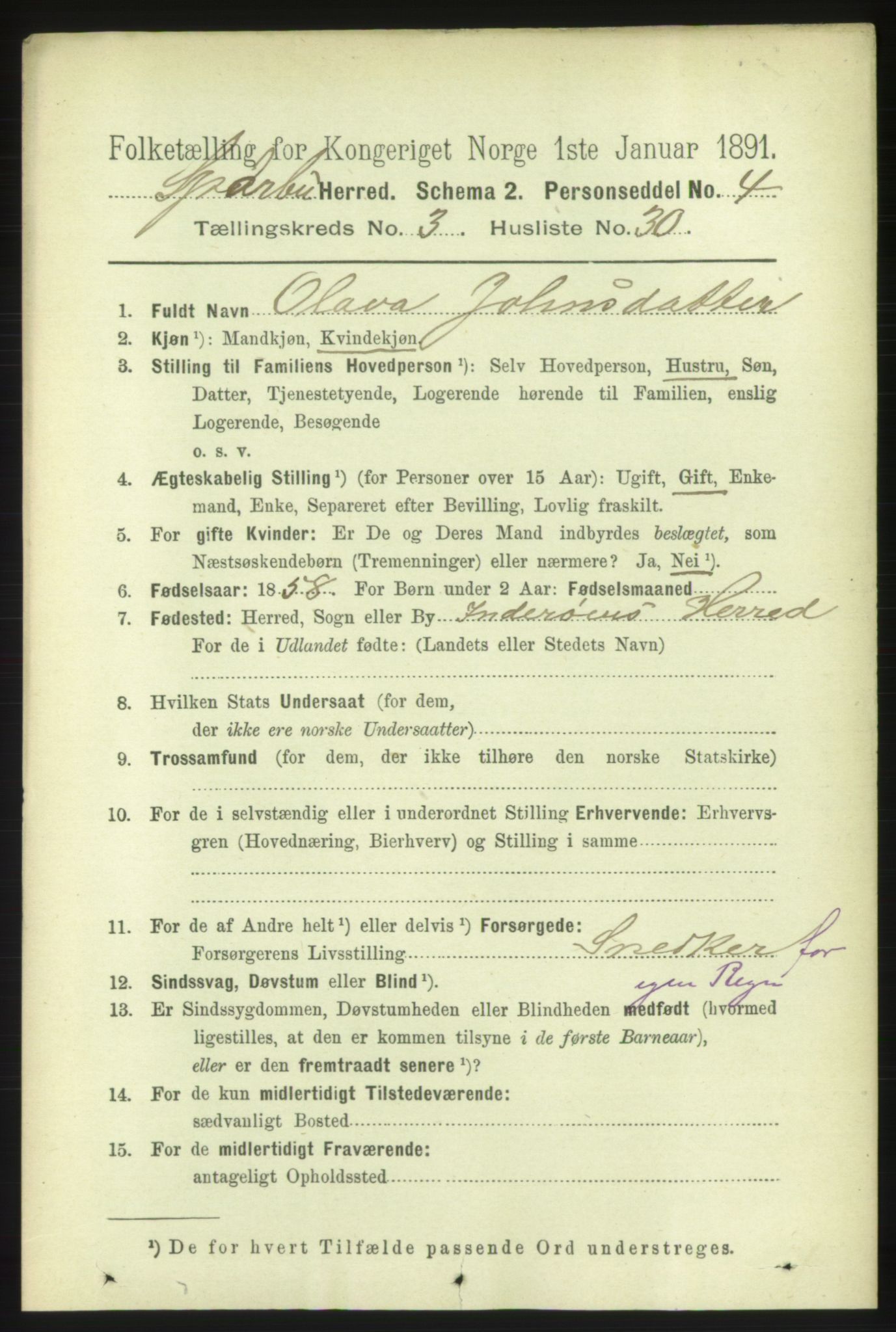 RA, 1891 census for 1731 Sparbu, 1891, p. 1028