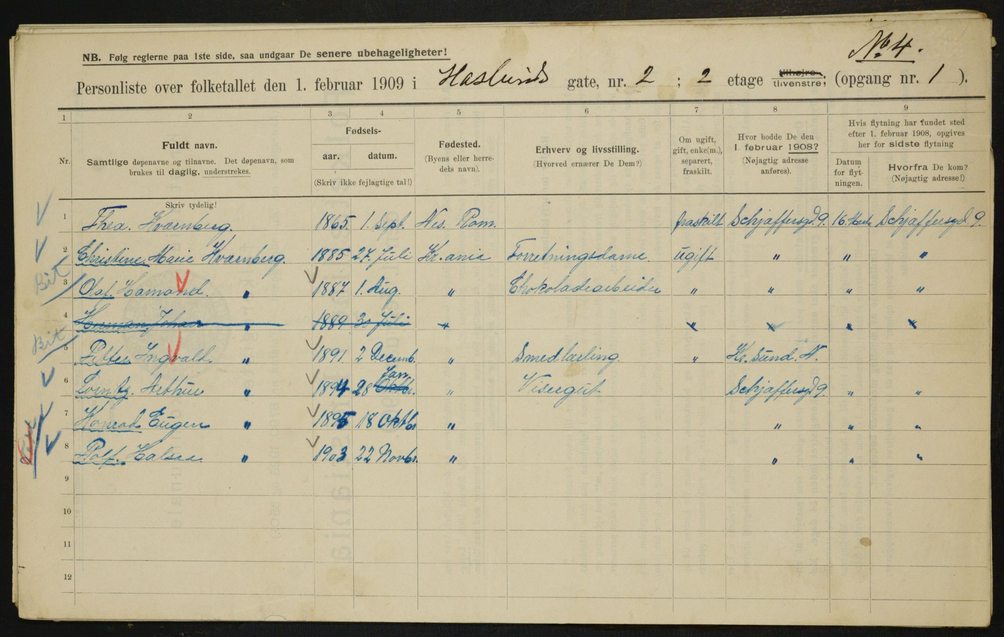 OBA, Municipal Census 1909 for Kristiania, 1909, p. 24218