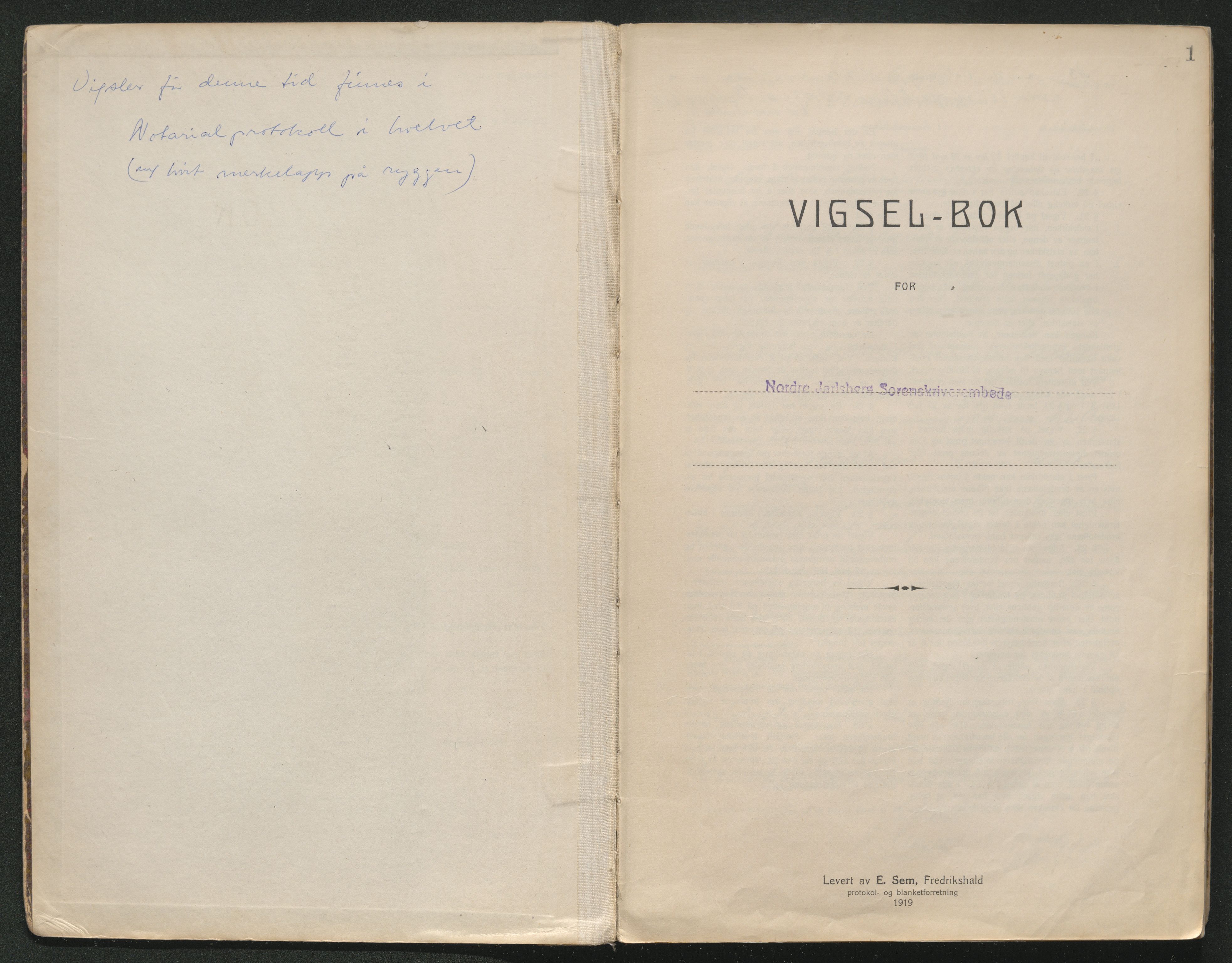 Holmestrand sorenskriveri, SAKO/A-67/L/Lb/L0001: Vigselsbok, 1920-1943, p. 1