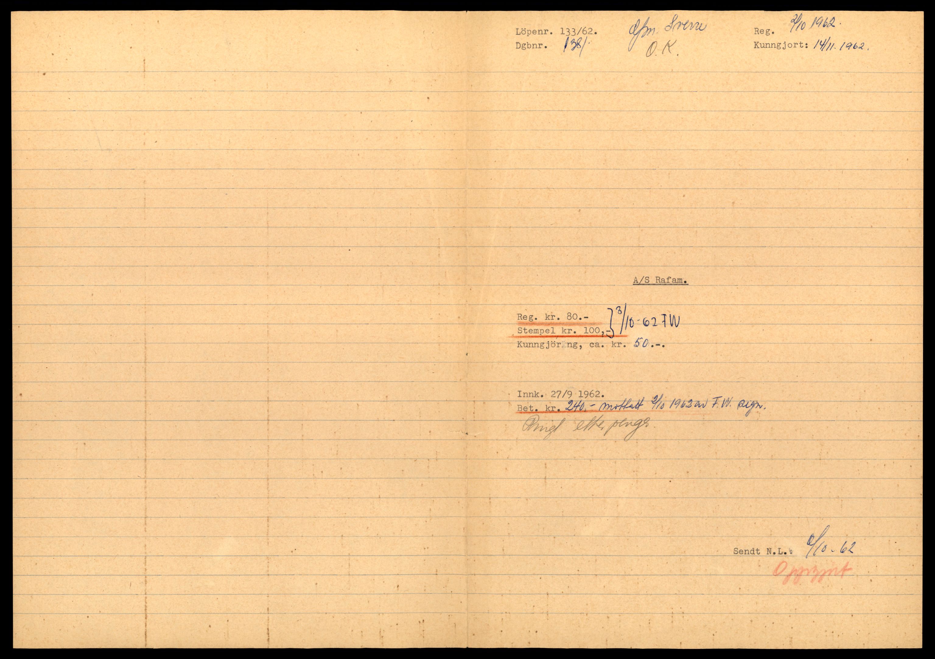 Asker og Bærum tingrett, SAT/A-10379/K/Kb/Kba/L0087: Enkeltmannsforetak, aksjeselskap og andelslag, slettet i Østre Bærum dagboknr. 137/1962 - 164/1963, 1962-1963, p. 3