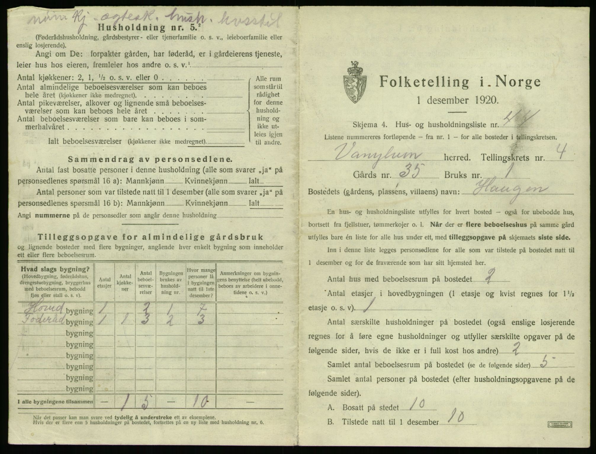 SAT, 1920 census for Vanylven, 1920, p. 385