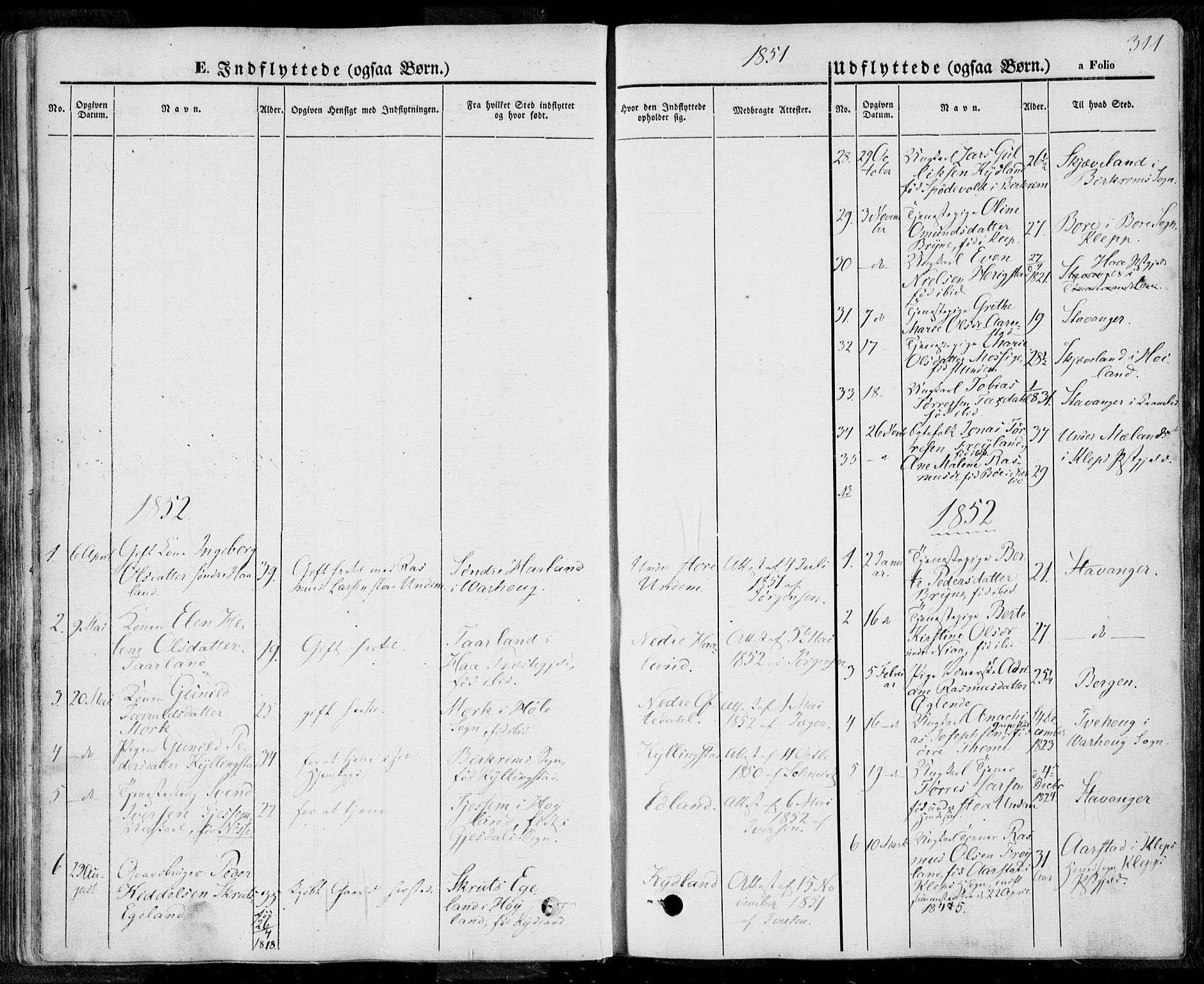 Lye sokneprestkontor, AV/SAST-A-101794/001/30BA/L0006: Parish register (official) no. A 5.2, 1842-1855, p. 311