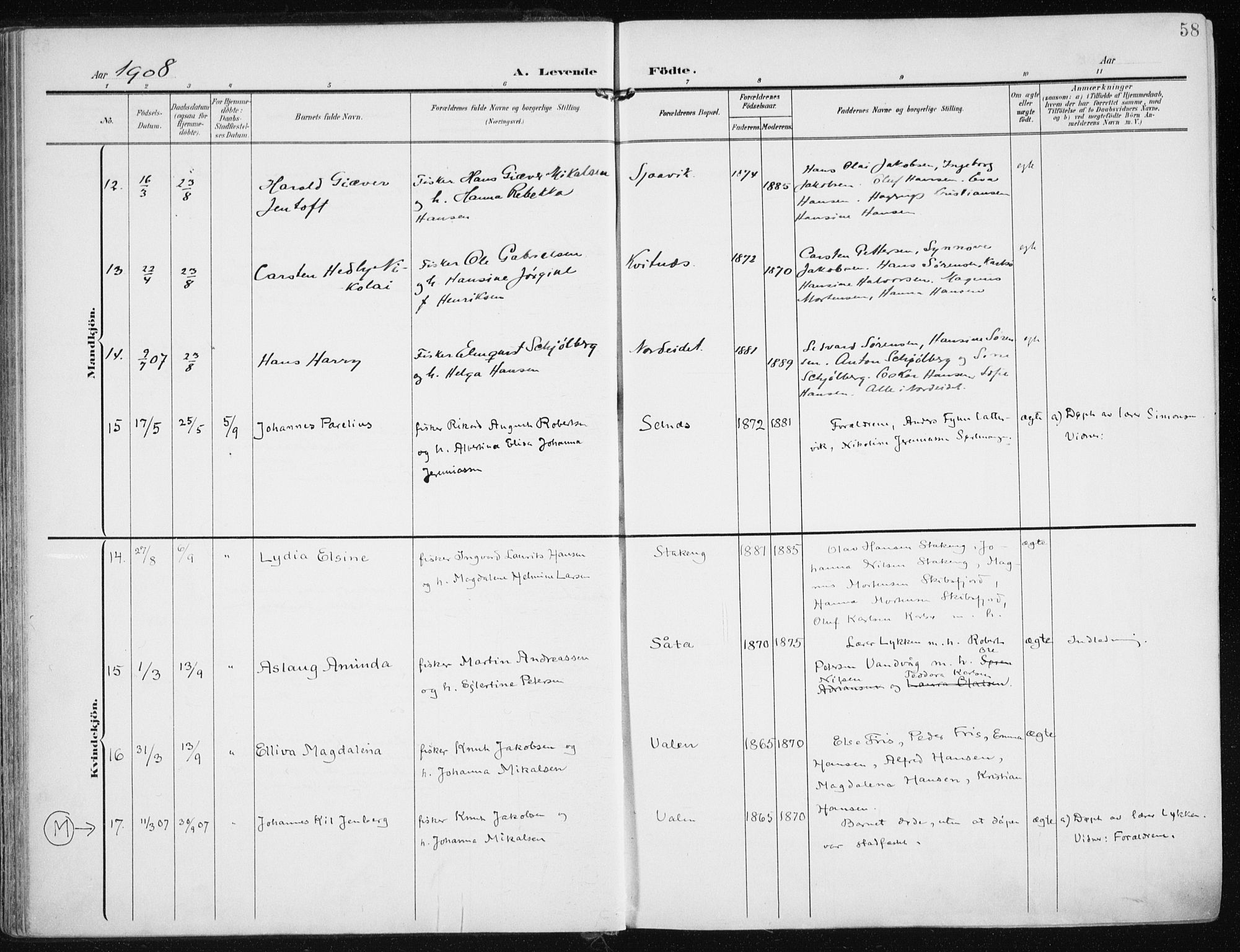 Karlsøy sokneprestembete, AV/SATØ-S-1299/H/Ha/Haa/L0014kirke: Parish register (official) no. 14, 1903-1917, p. 58