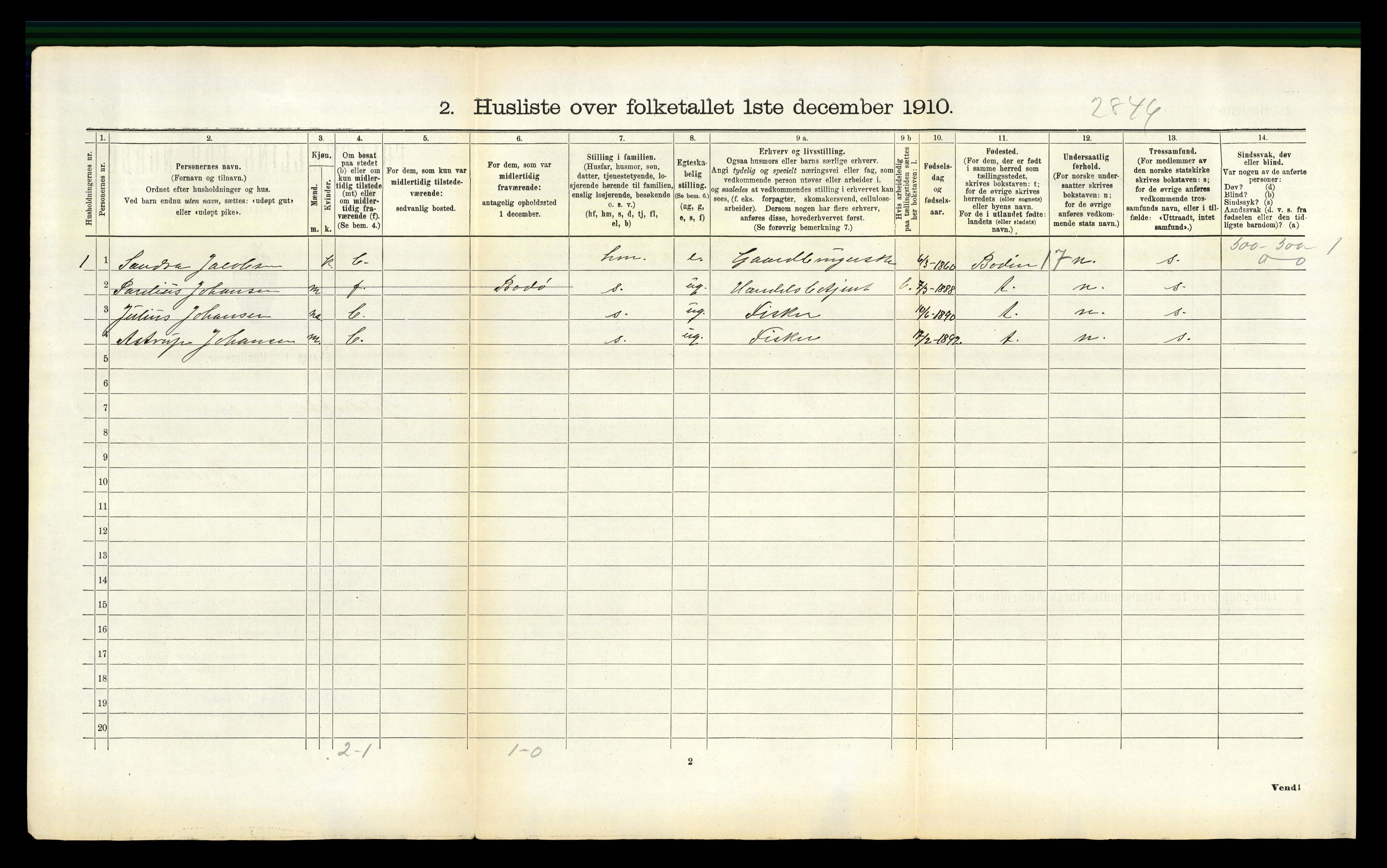 RA, 1910 census for Gildeskål, 1910, p. 736