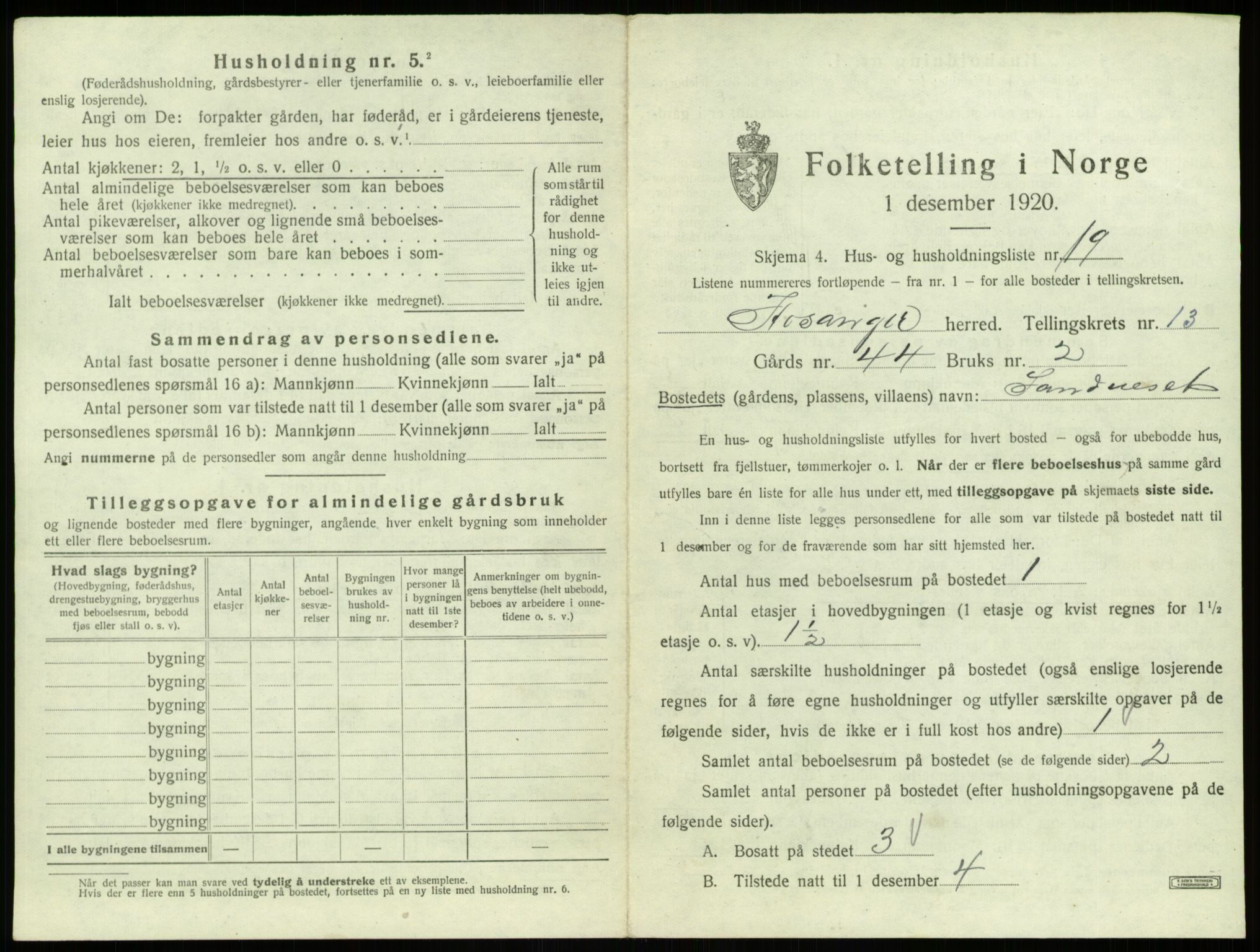 SAB, 1920 census for Hosanger, 1920, p. 709