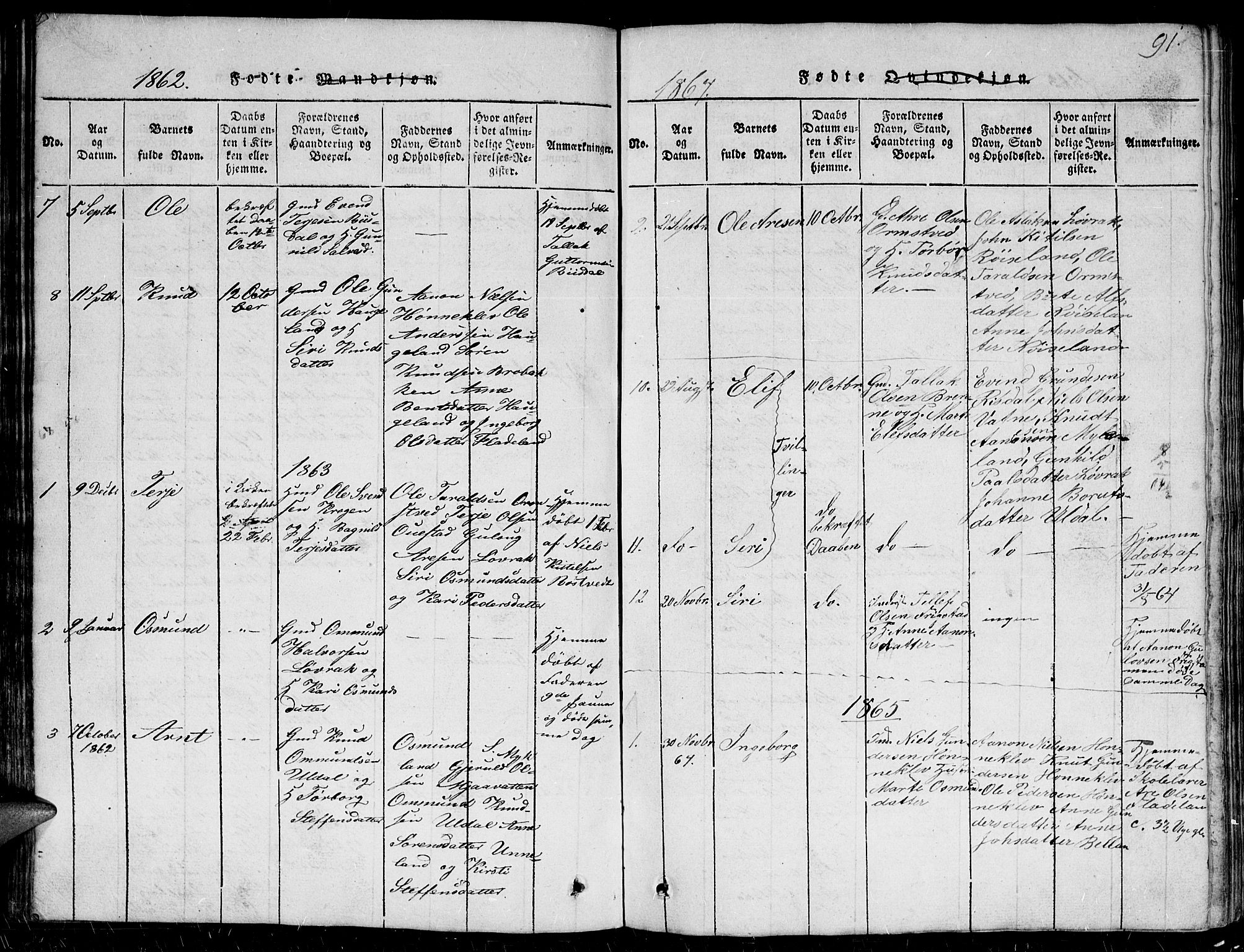 Herefoss sokneprestkontor, AV/SAK-1111-0019/F/Fb/Fbc/L0001: Parish register (copy) no. B 1, 1816-1866, p. 91