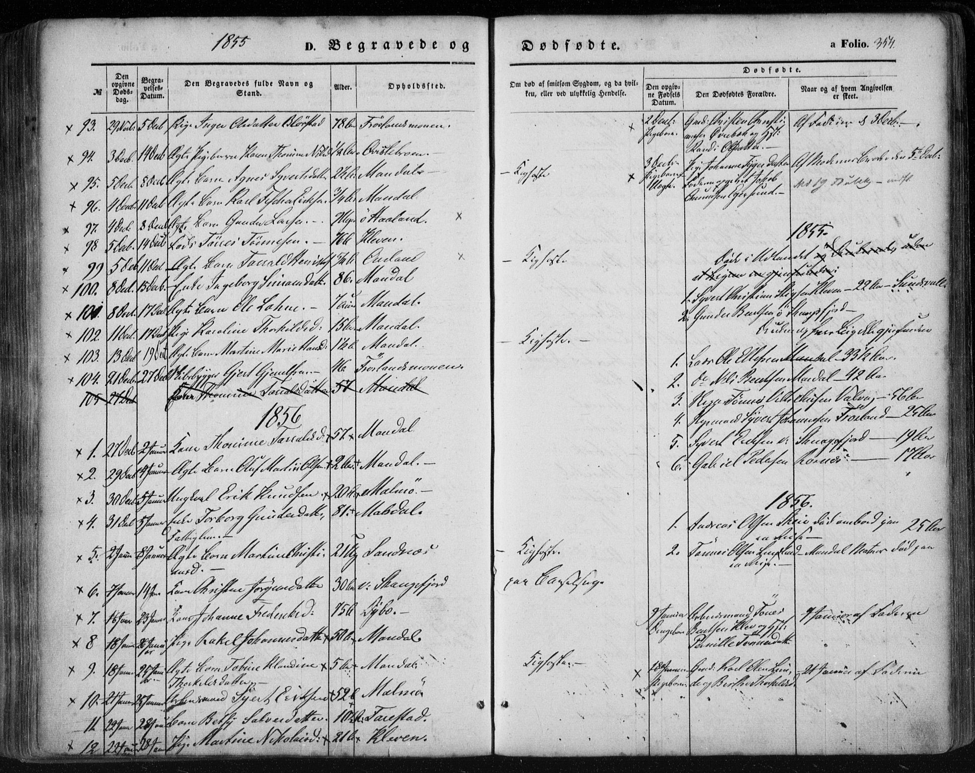 Mandal sokneprestkontor, SAK/1111-0030/F/Fa/Faa/L0013: Parish register (official) no. A 13, 1847-1859, p. 354