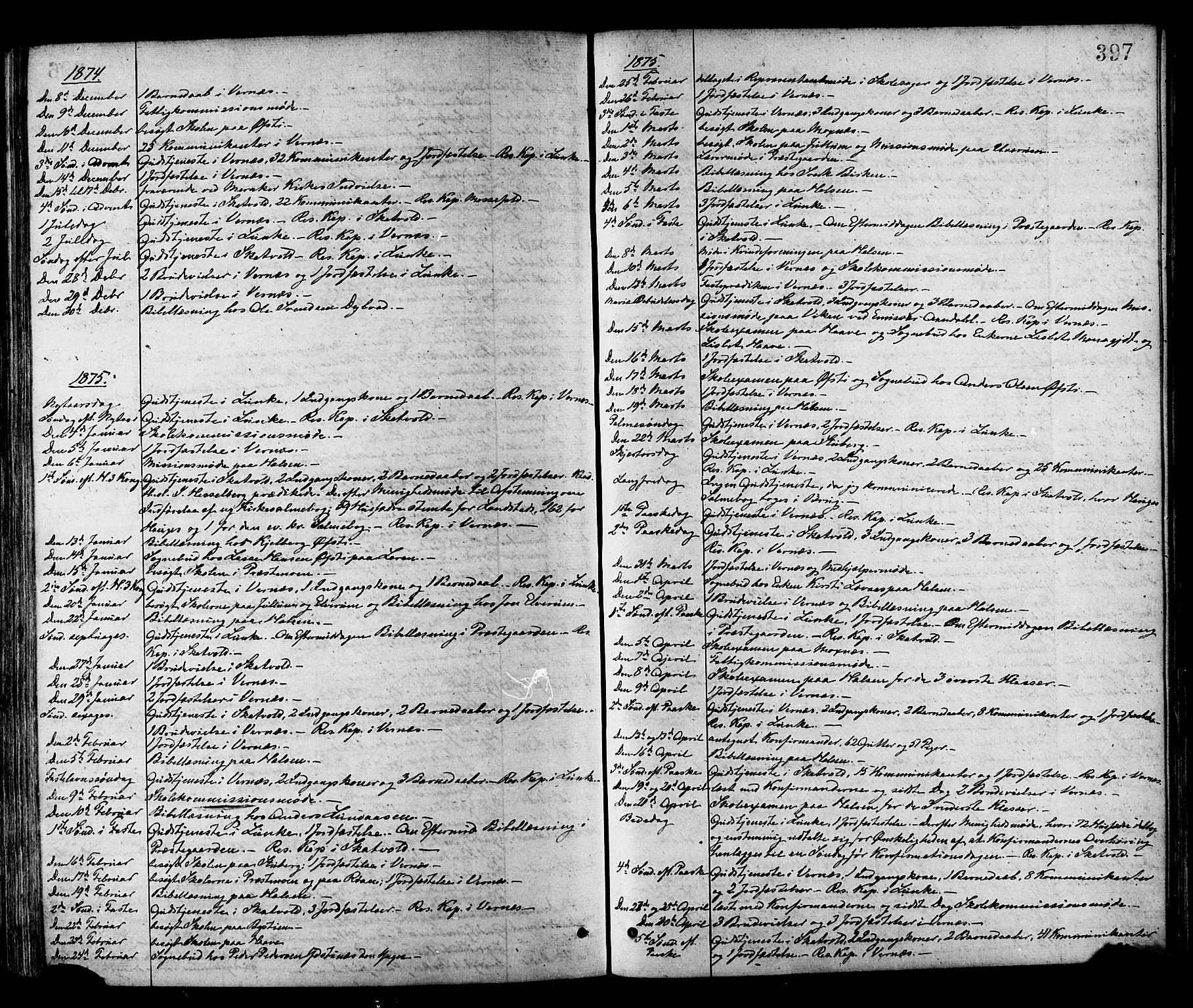 Ministerialprotokoller, klokkerbøker og fødselsregistre - Nord-Trøndelag, SAT/A-1458/709/L0076: Parish register (official) no. 709A16, 1871-1879, p. 397
