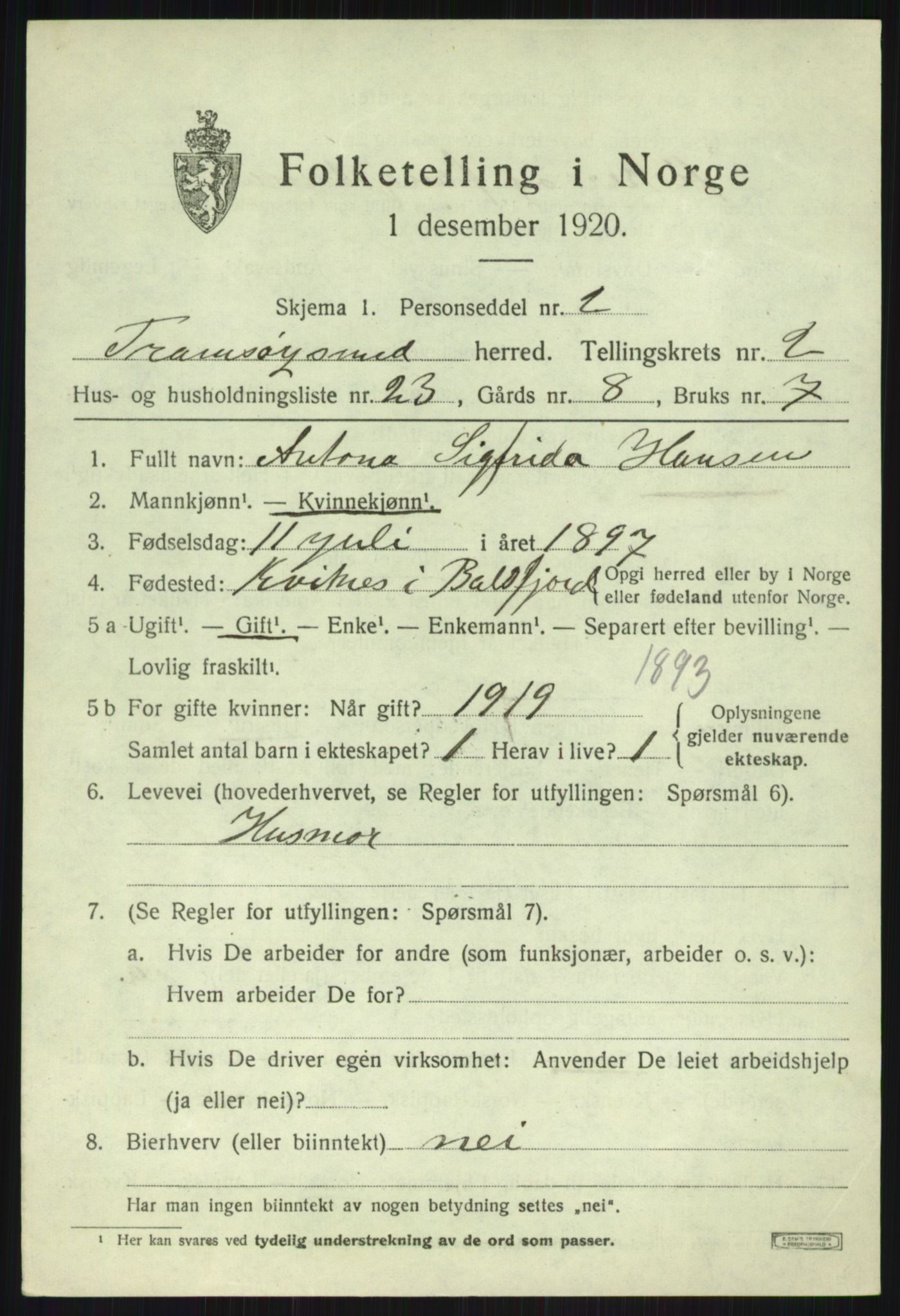 SATØ, 1920 census for Tromsøysund, 1920, p. 2678