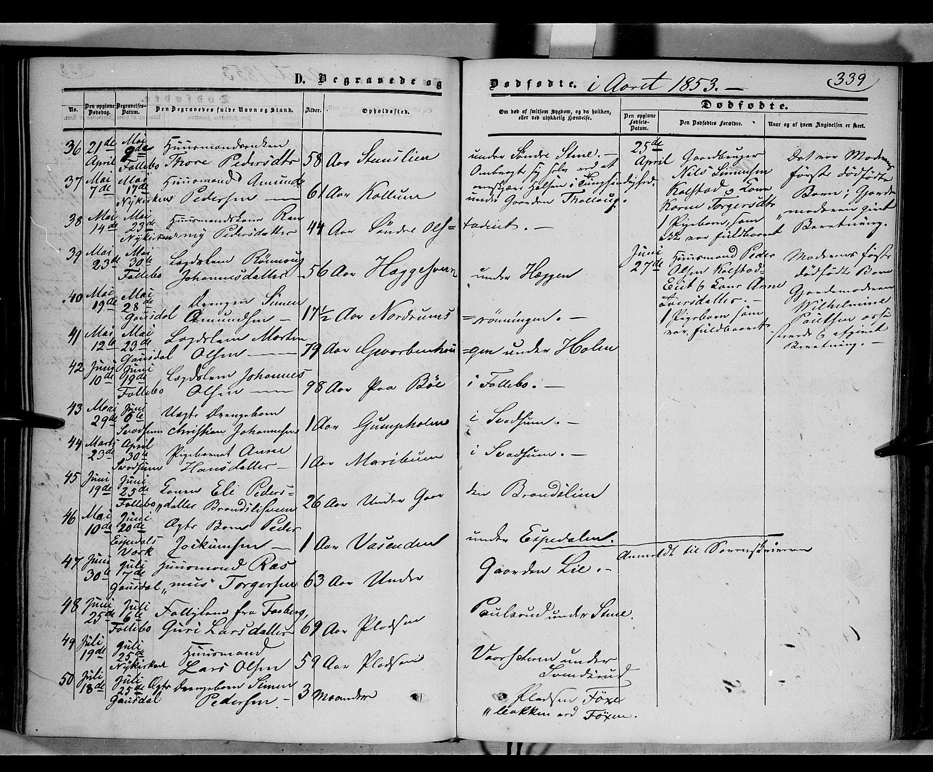 Gausdal prestekontor, SAH/PREST-090/H/Ha/Haa/L0008: Parish register (official) no. 8, 1850-1861, p. 339