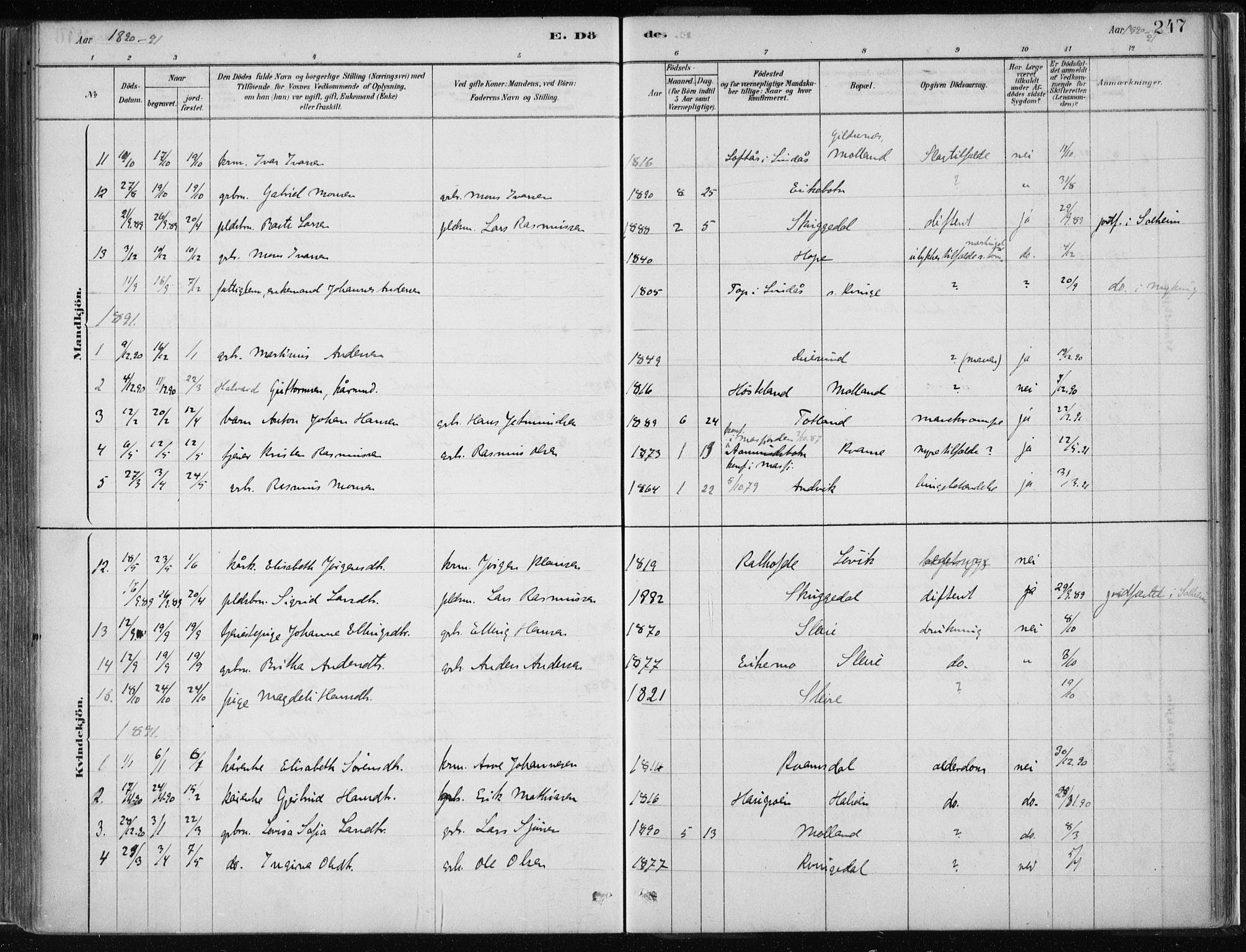 Masfjorden Sokneprestembete, SAB/A-77001: Parish register (official) no. B  1, 1876-1899, p. 247