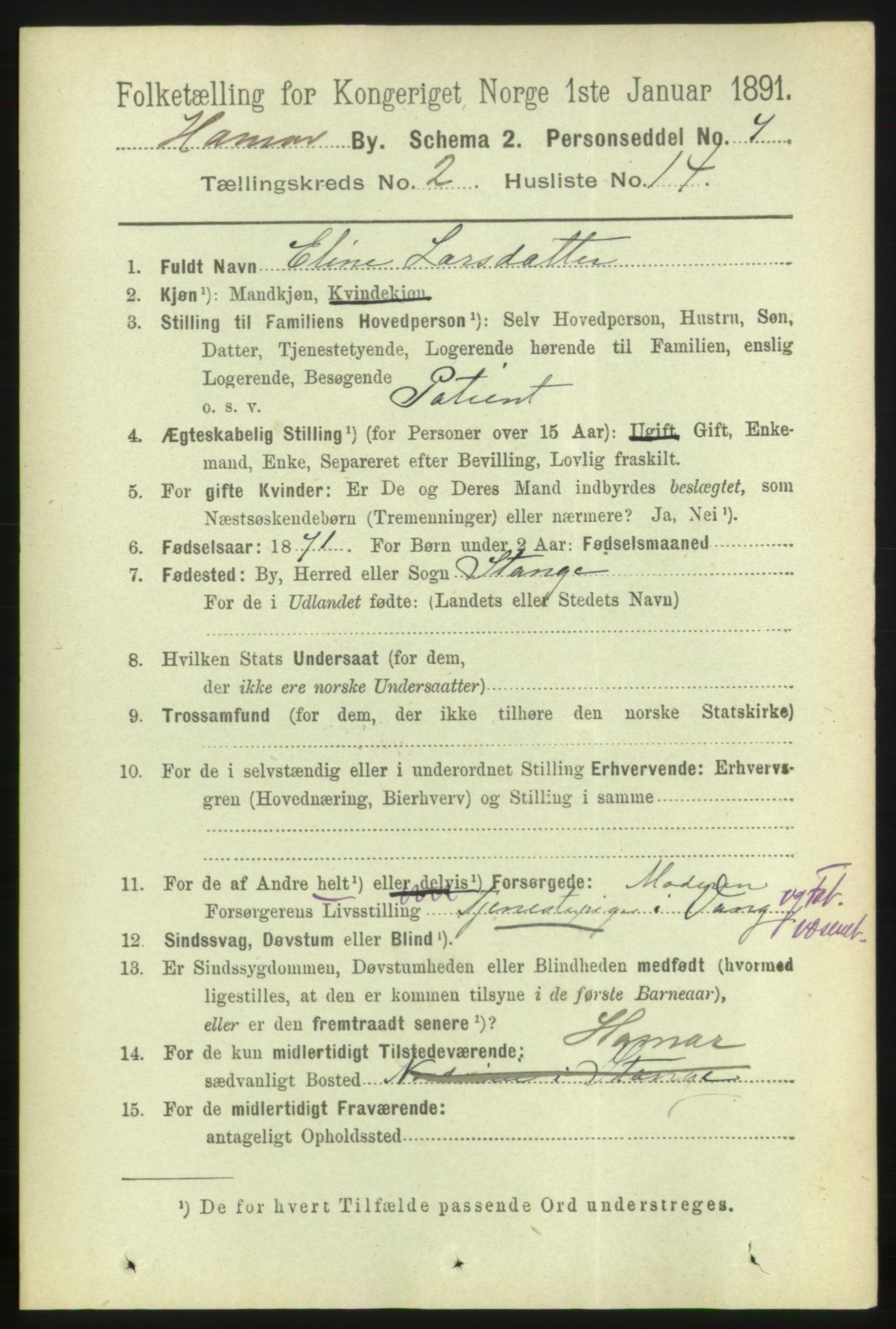 RA, 1891 census for 0401 Hamar, 1891, p. 1183