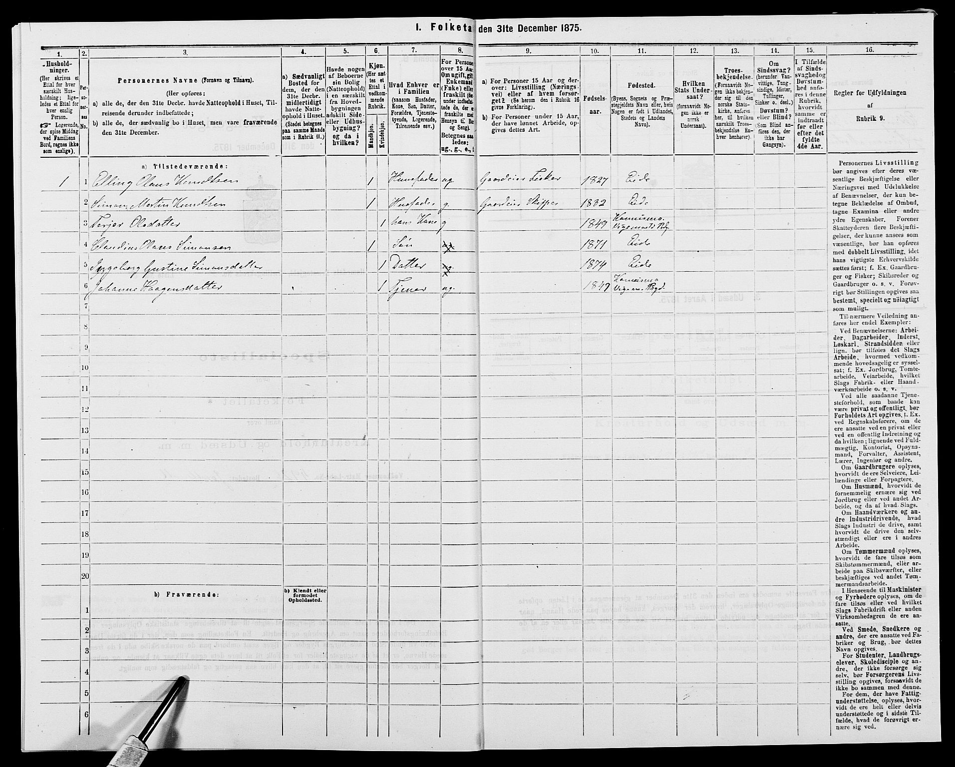 SAK, 1875 census for 0924P Homedal, 1875, p. 139