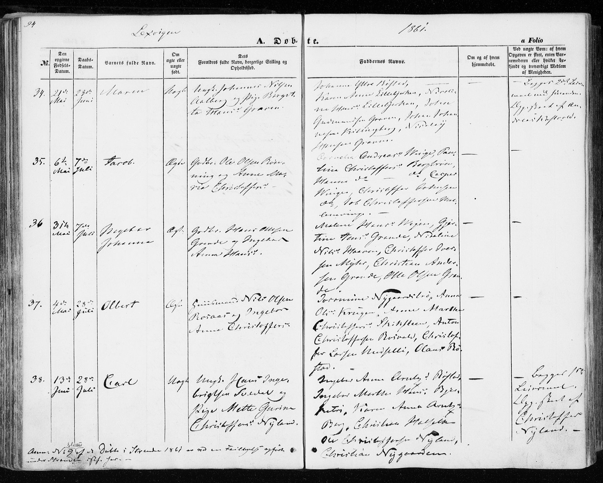 Ministerialprotokoller, klokkerbøker og fødselsregistre - Nord-Trøndelag, SAT/A-1458/701/L0008: Parish register (official) no. 701A08 /1, 1854-1863, p. 94