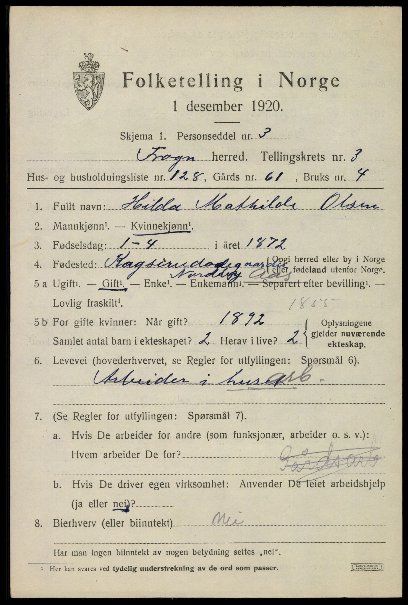 SAO, 1920 census for Frogn, 1920, p. 5545